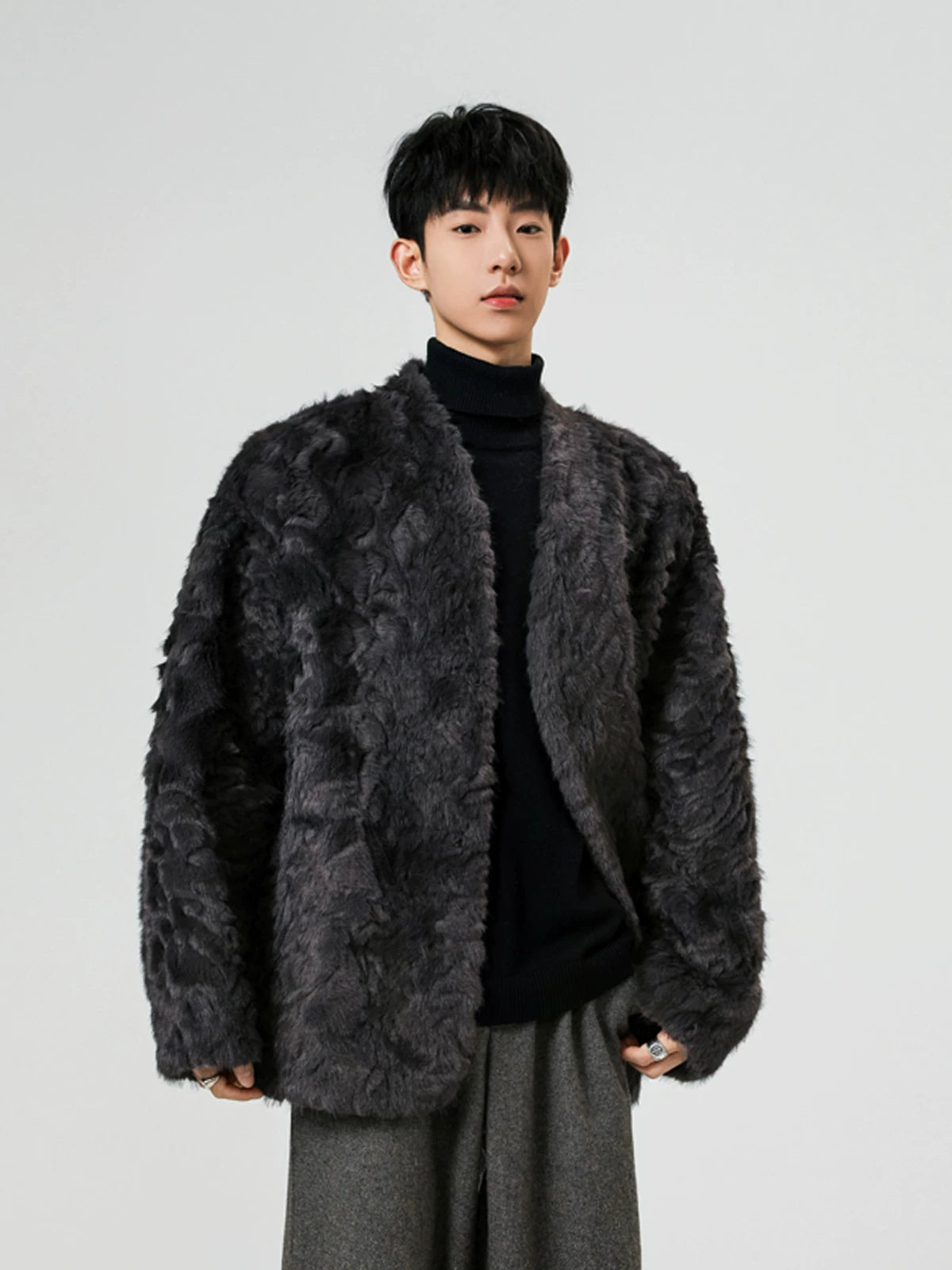 Midnight Cloud Faux-Fur Cocoon Jacket