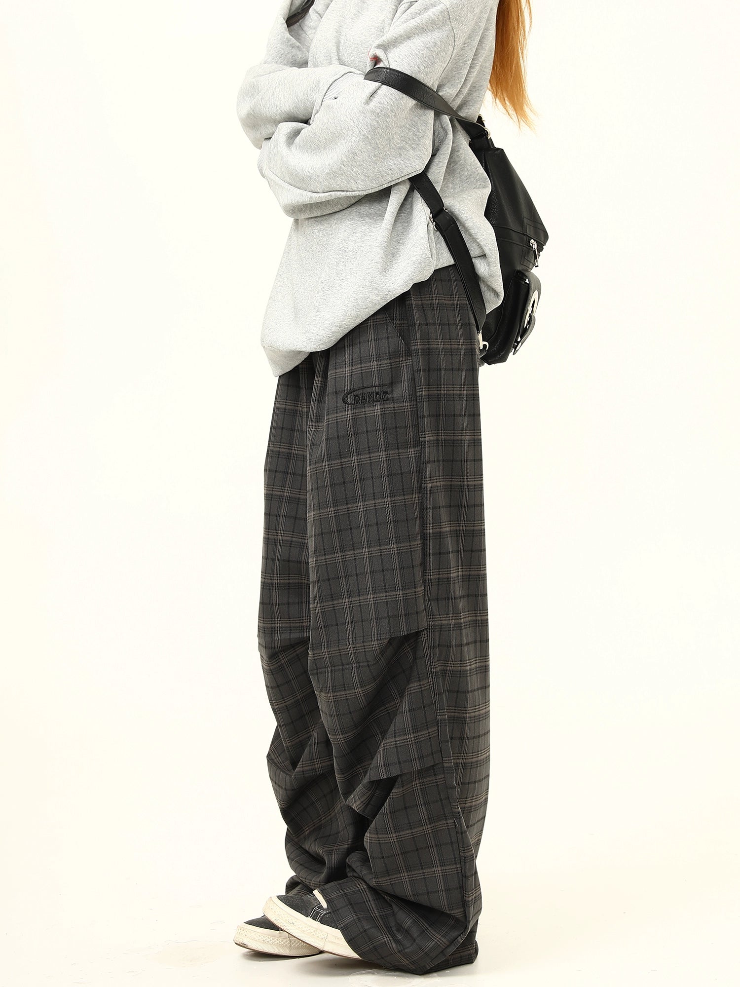 Layered Plaid Wide-Leg Pants