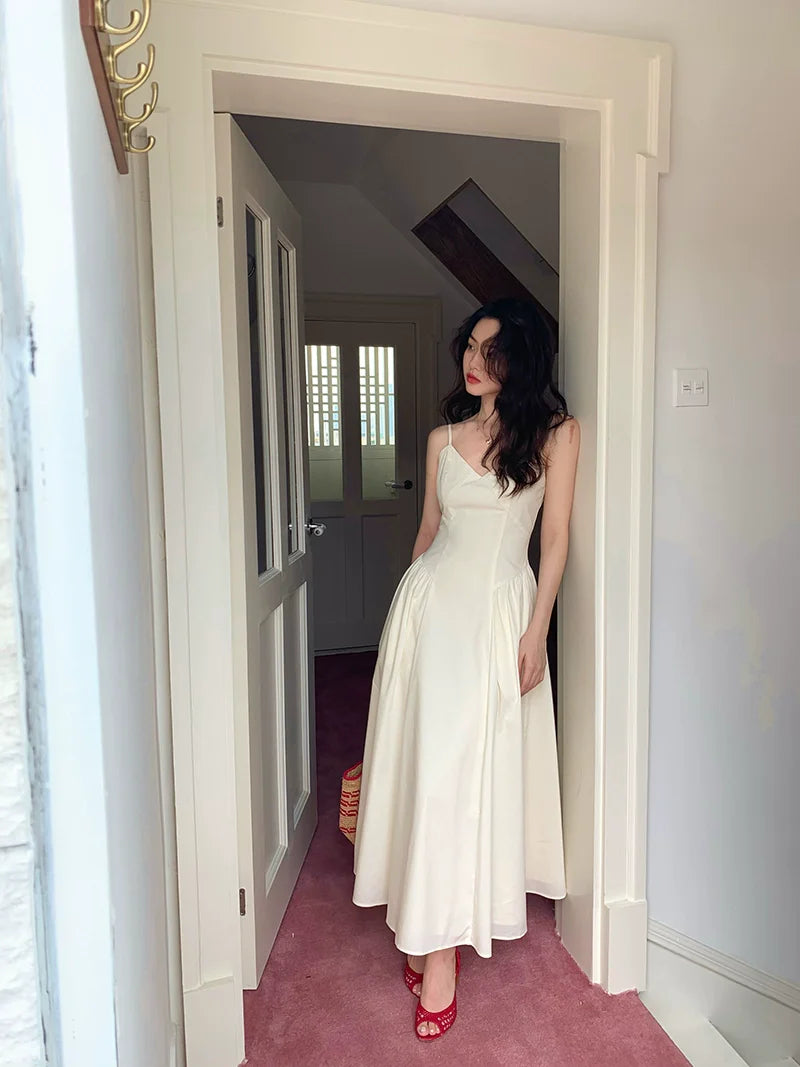 Summer Pleated Satin Maxi Dress