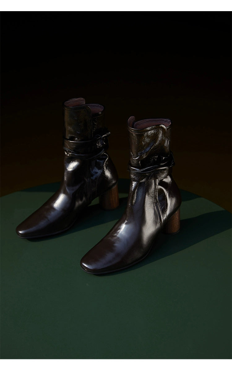 Leather Ankle Boots with Block Heel