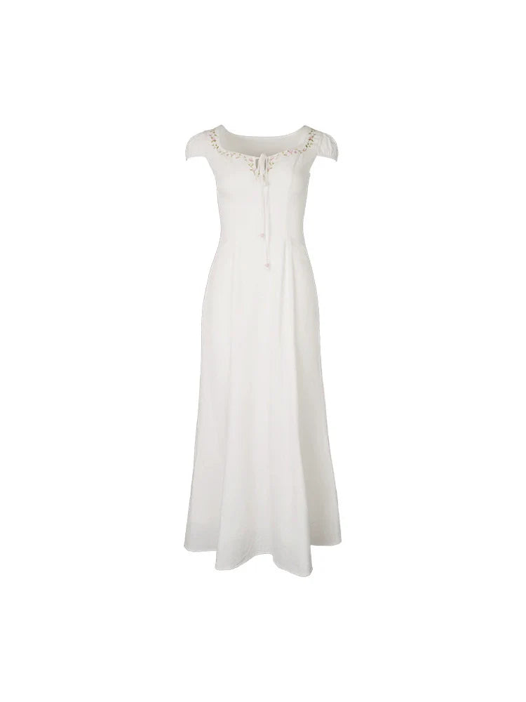 Short Sleeve White Maxi Dress