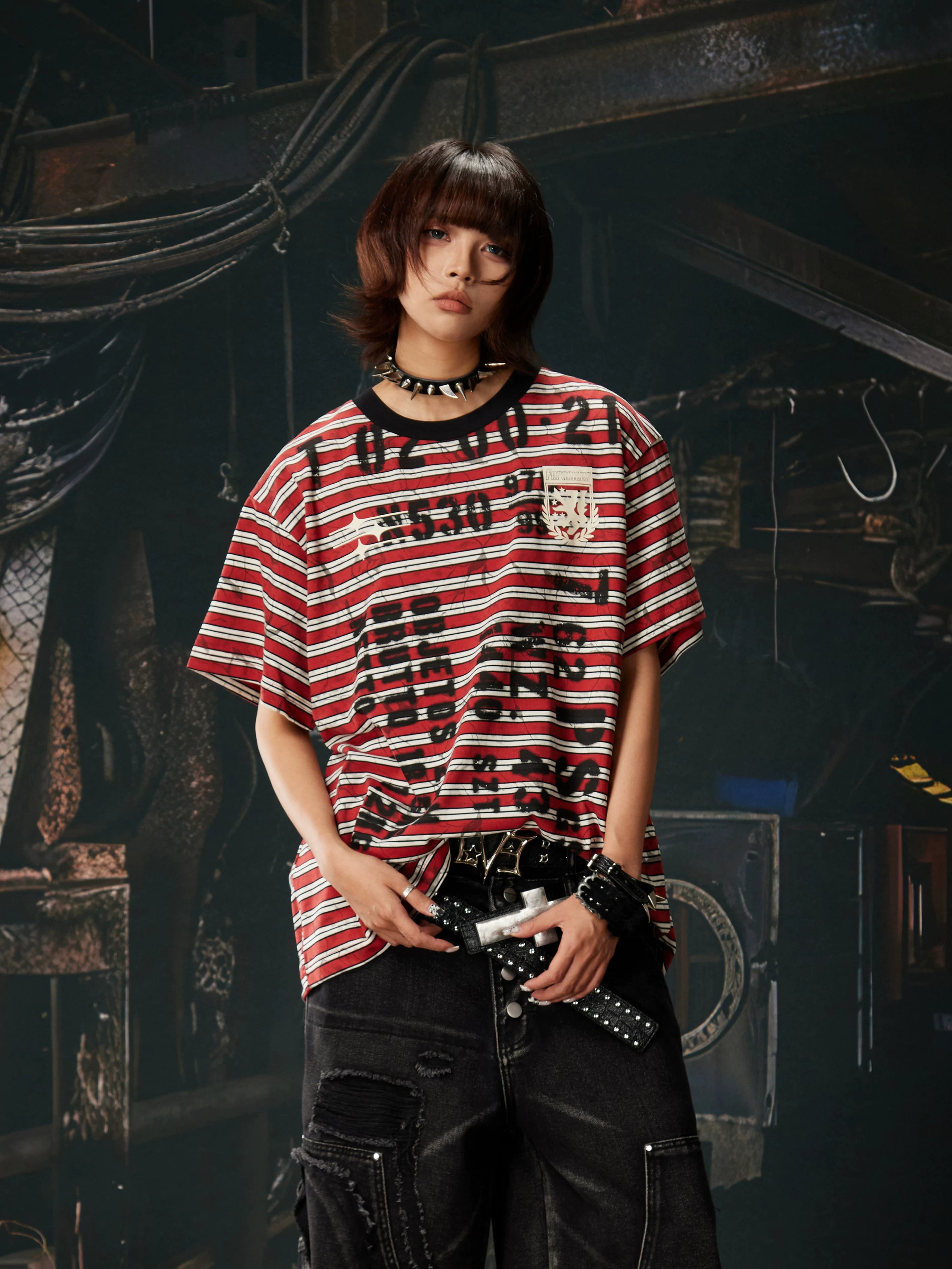 Cipher Stripe Graffiti Script Tee