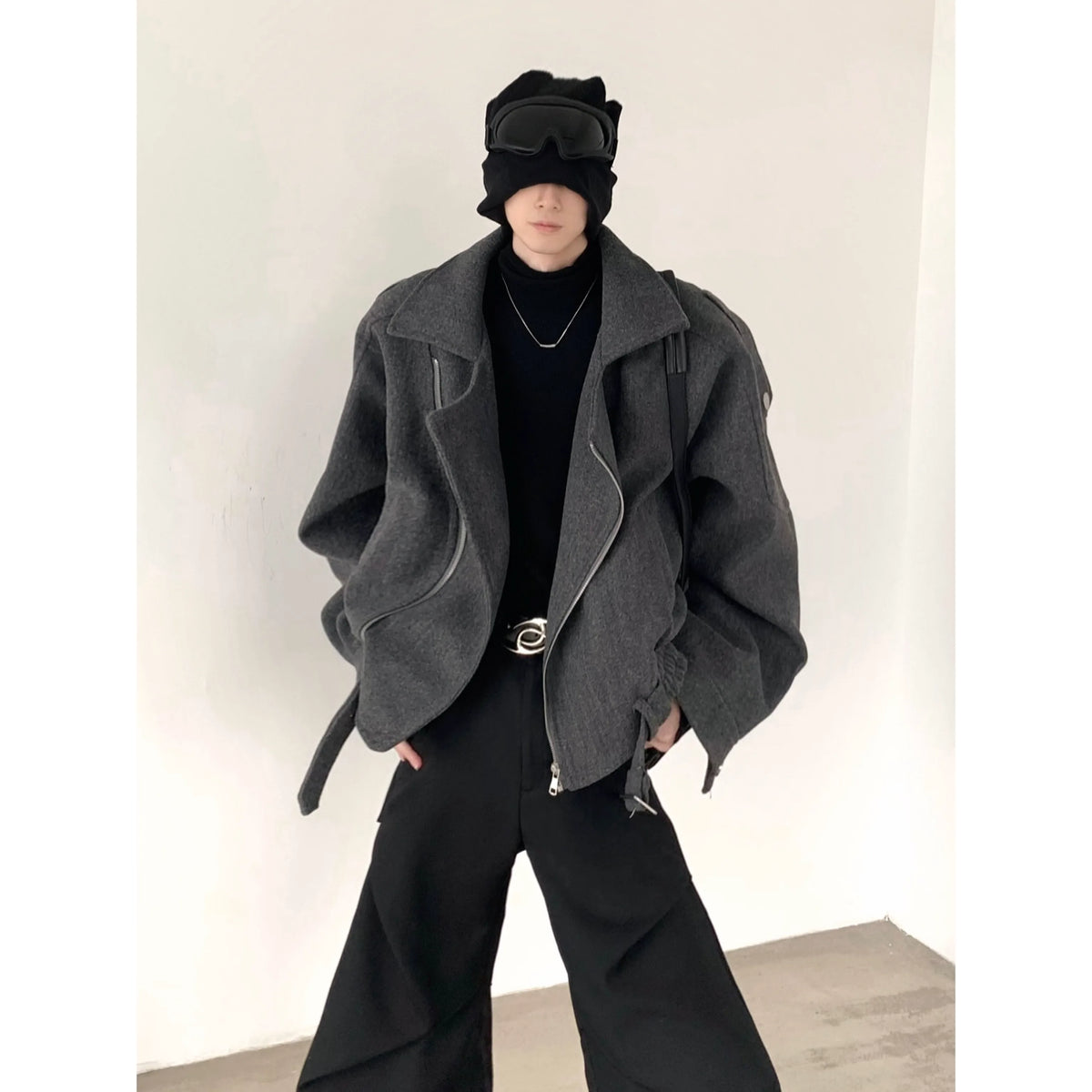 Asymmetric Zip Wool Moto Jacket