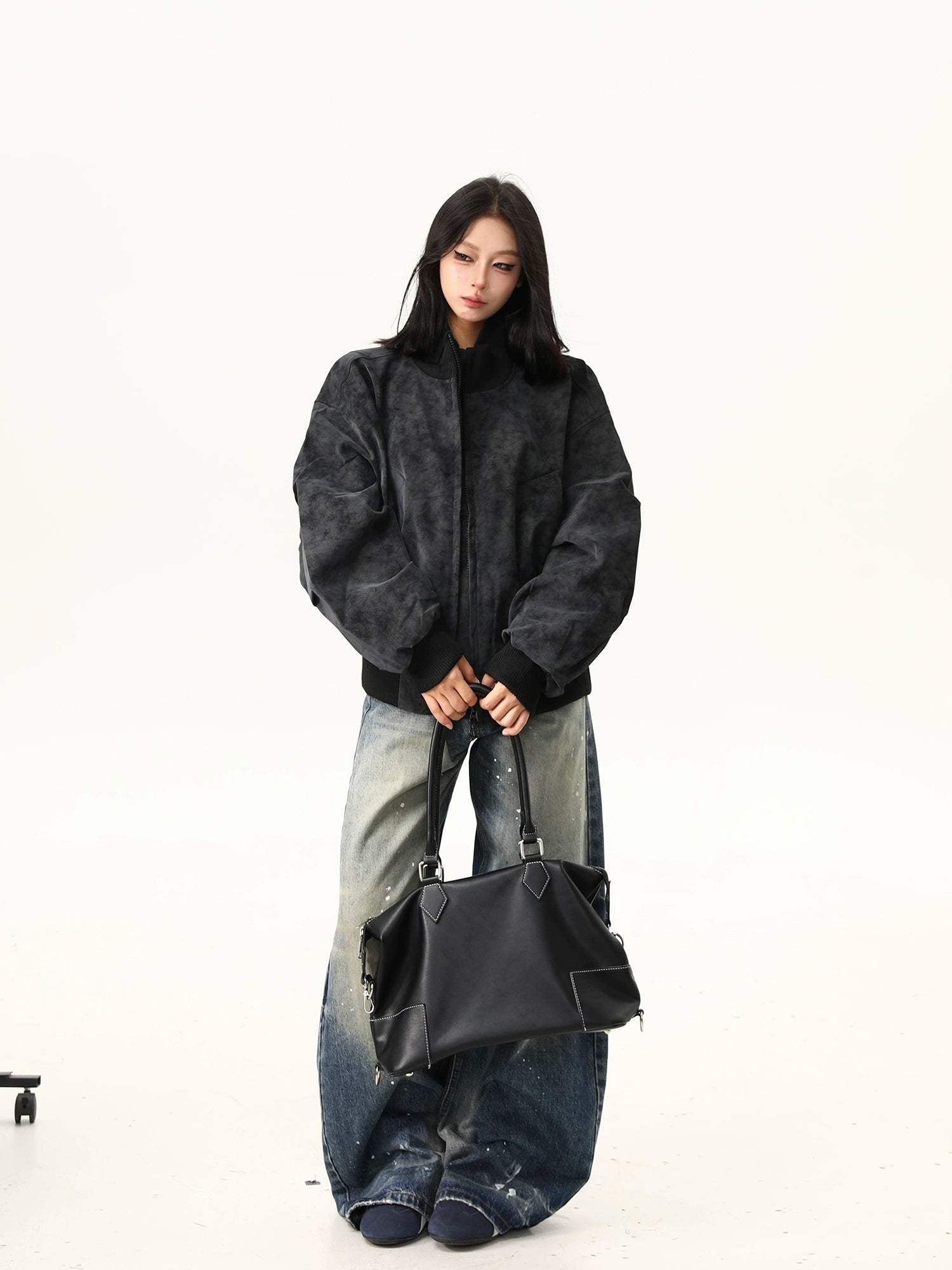 Obsidian Haze Suede Bomber Jacket