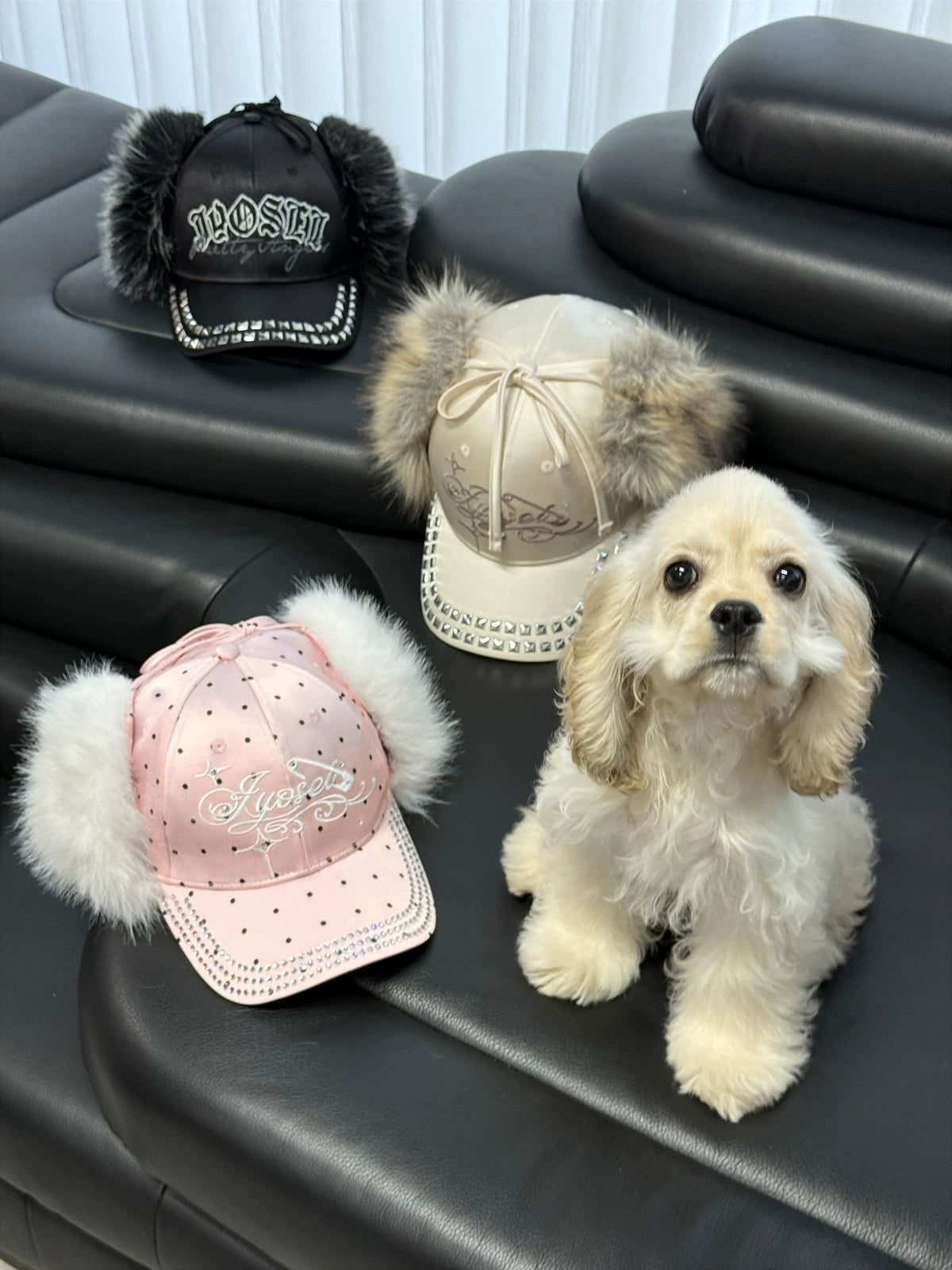 Frosted Angel Rhinestone Earflap Caps