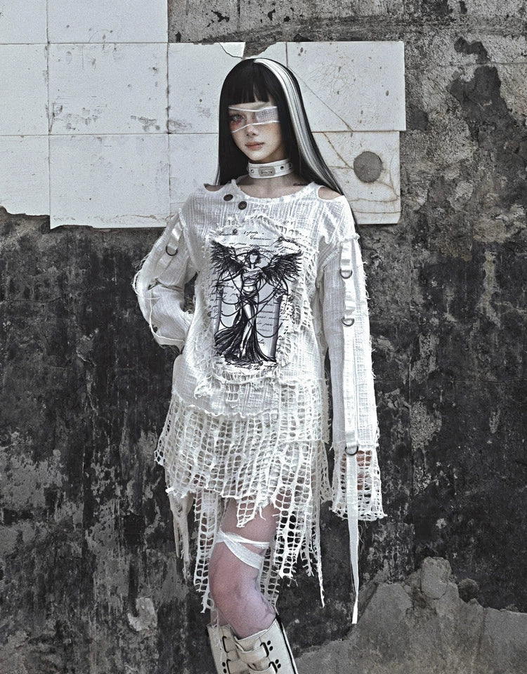 Gothic Angel Distressed Lace Sweater