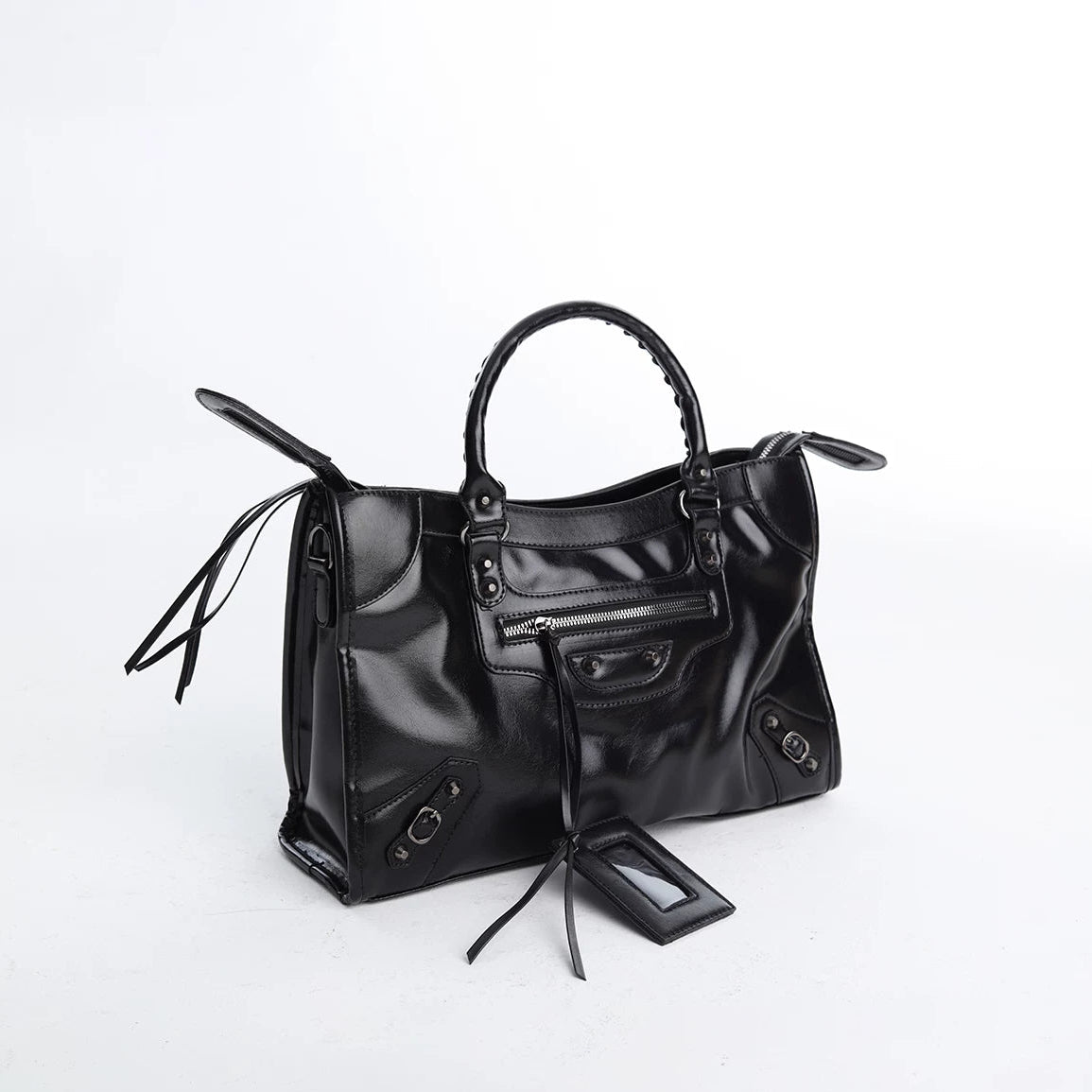 Midnight Engine Glossy Studded Satchel