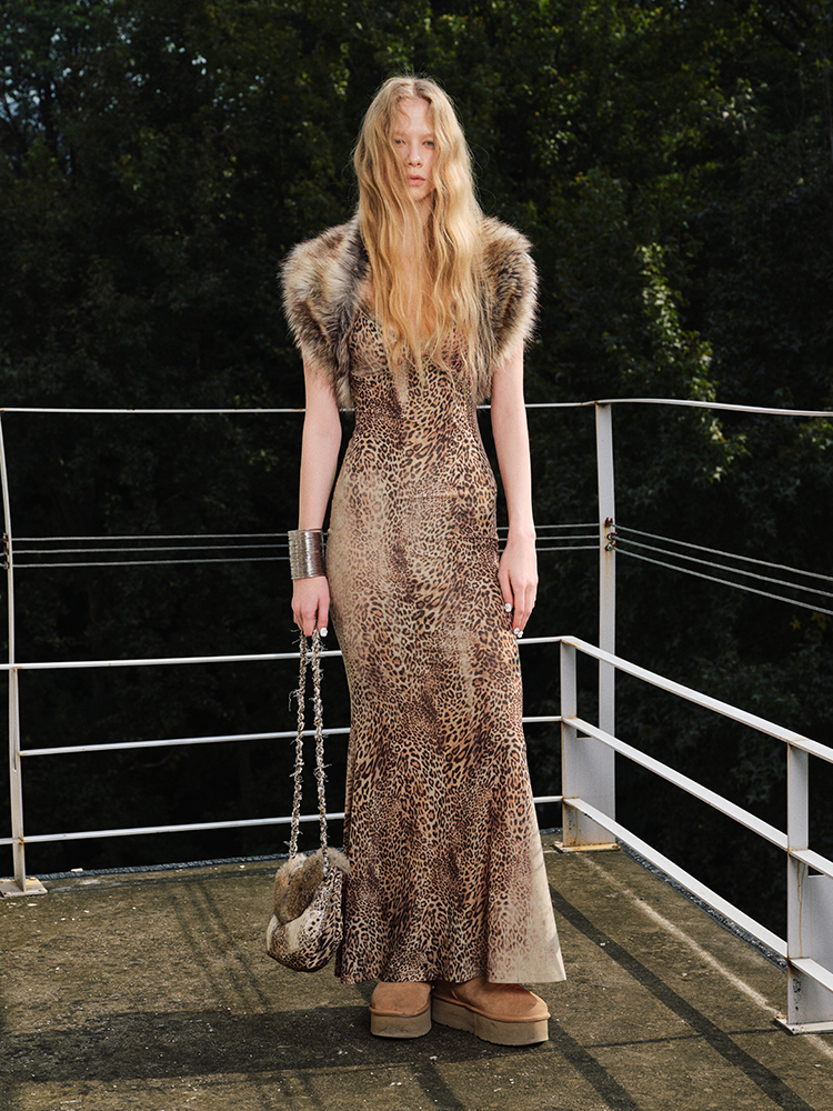 Leopard Slip Maxi Evening Dress