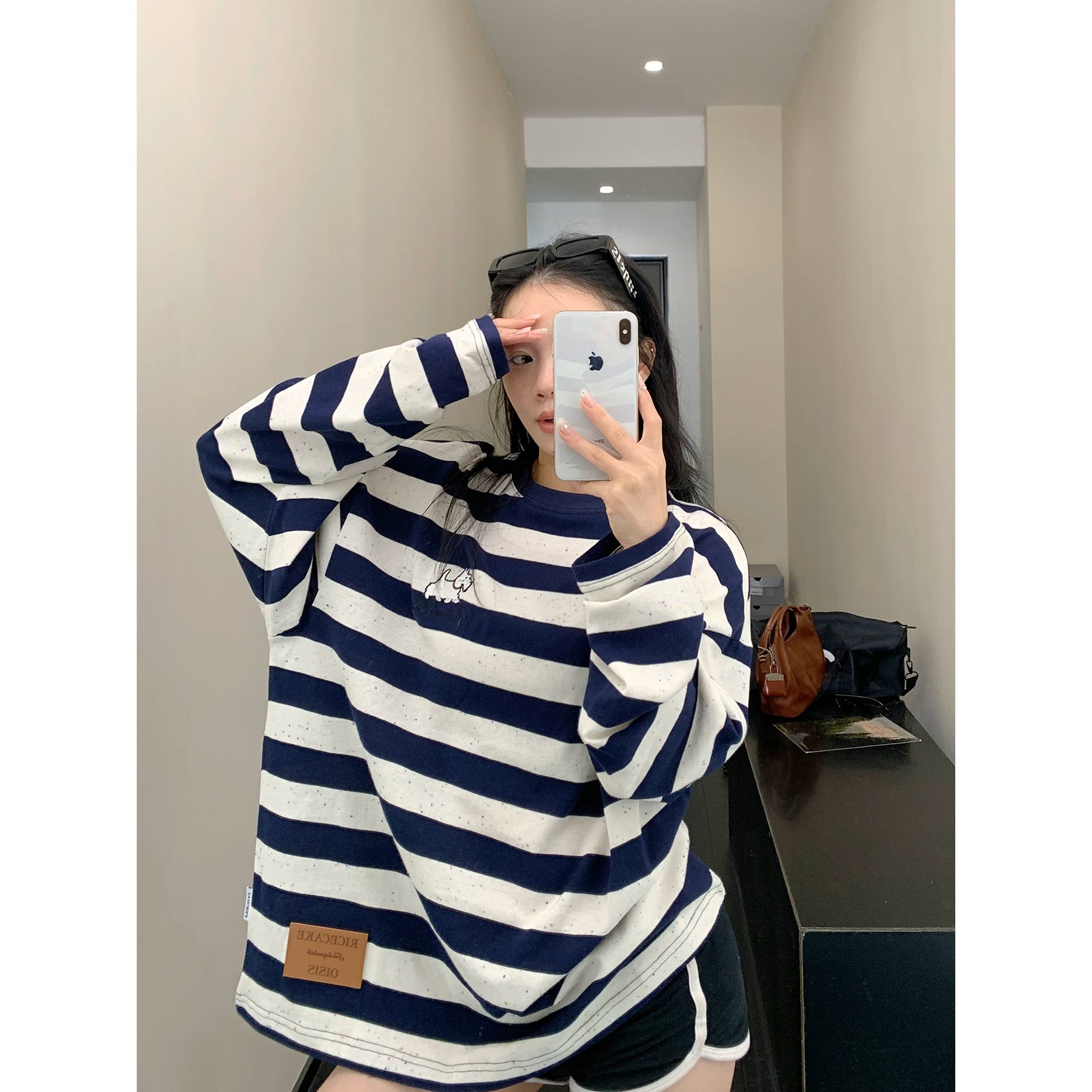 Navy Speckle Stripe Pup Tee