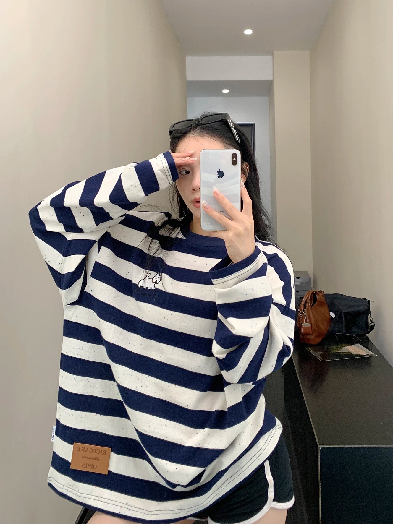 Navy Speckle Stripe Pup Tee