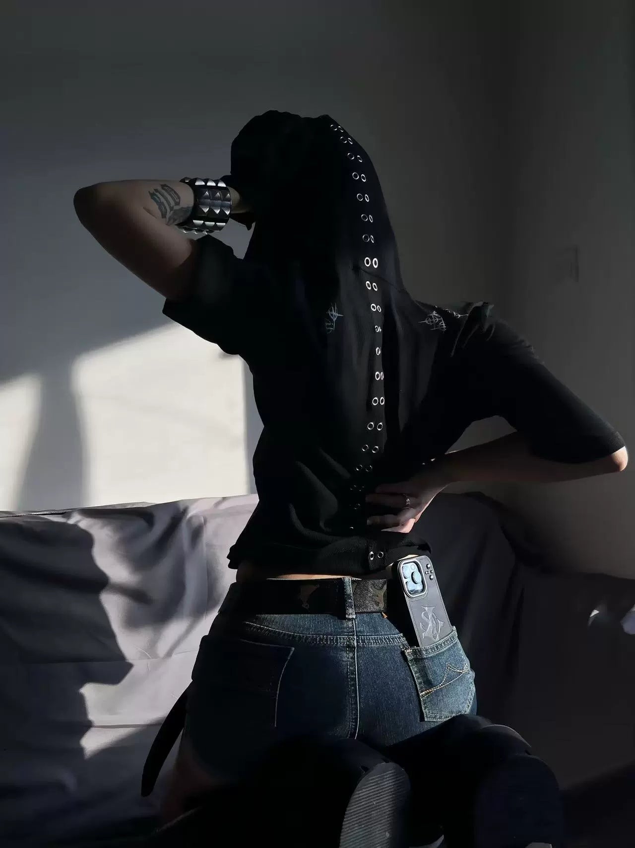 Midnight Rivet Shadow Hoodie Tee