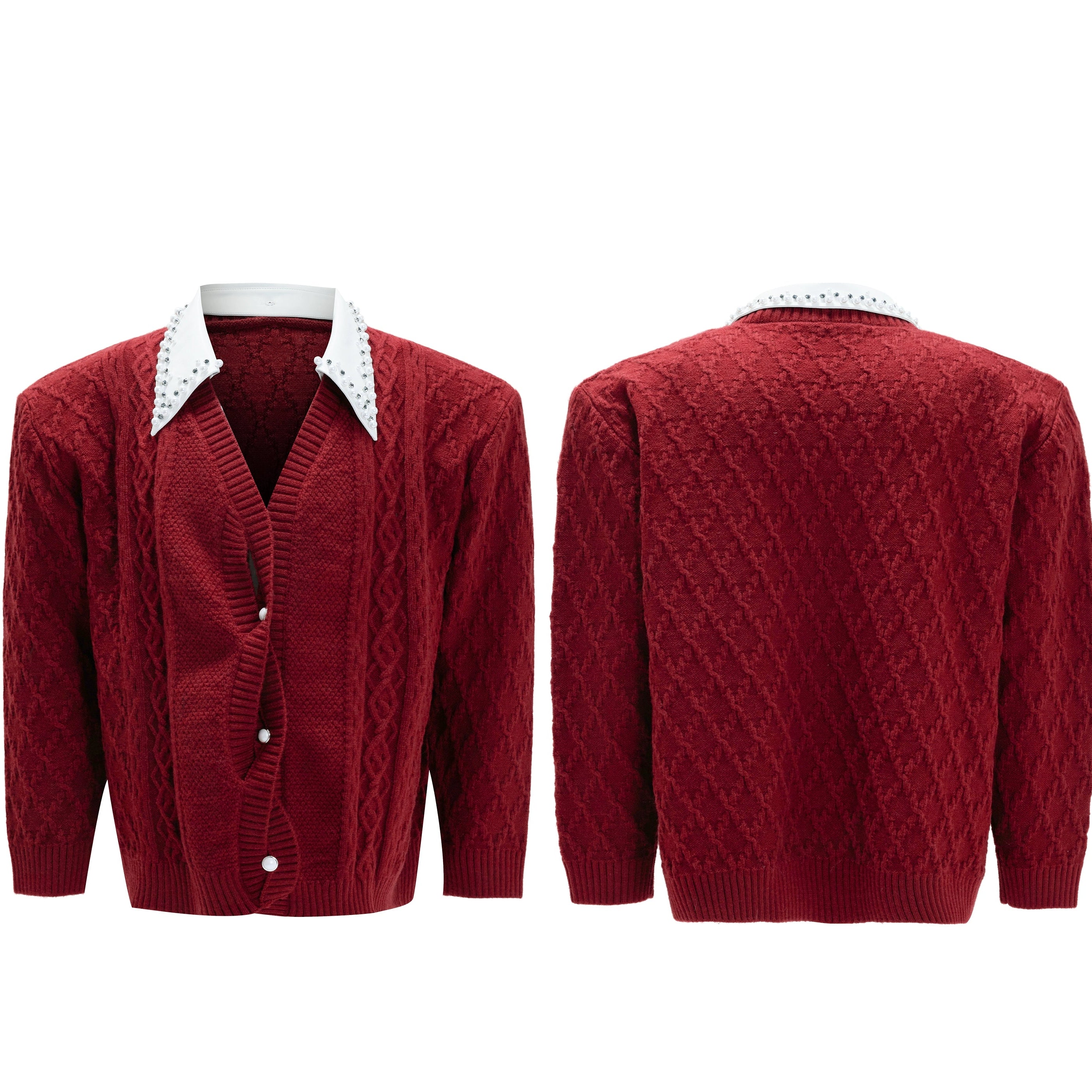 Cable Stud Collar Cardigan