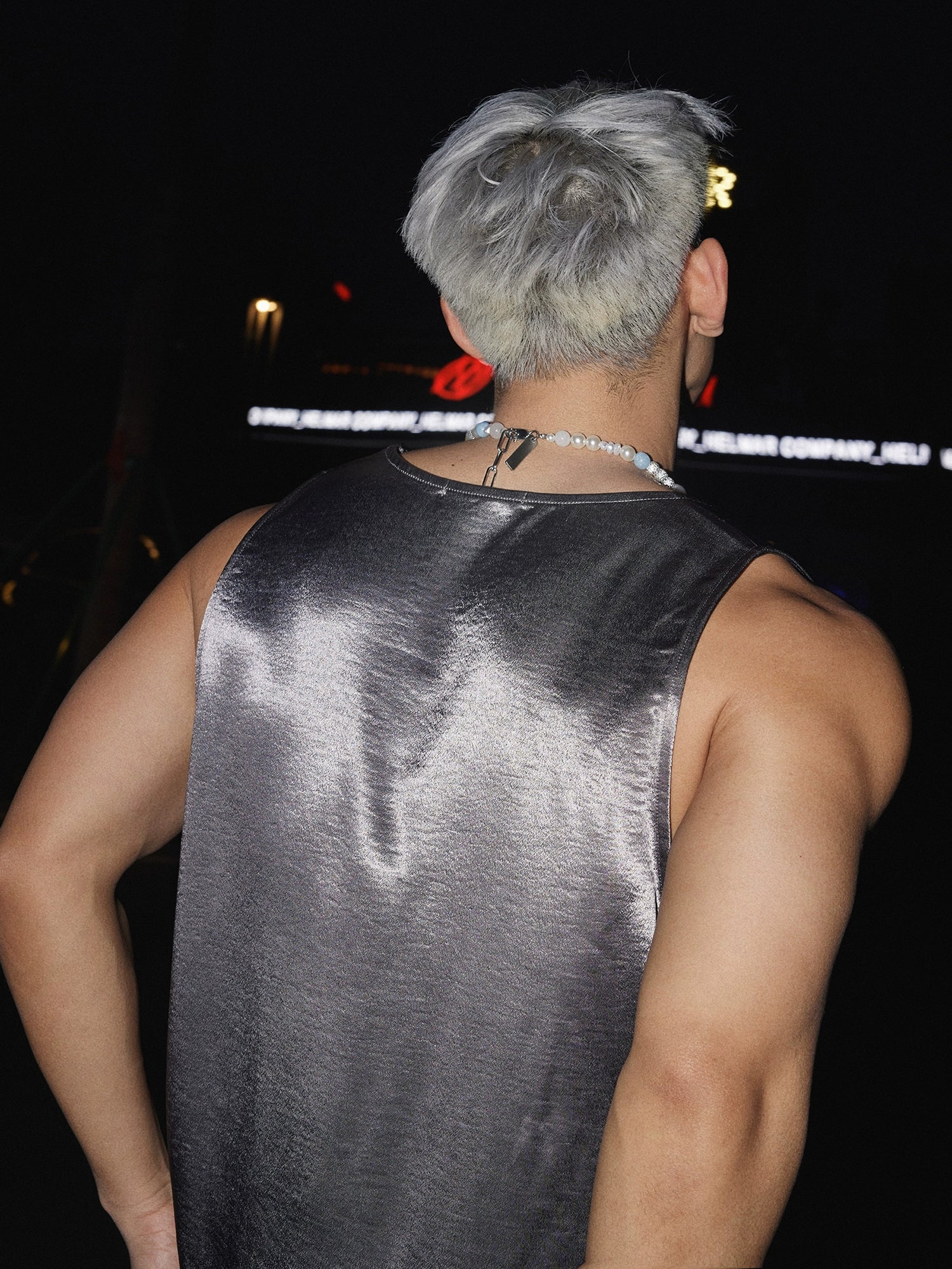 Metallic Silver Graphic Tank Top