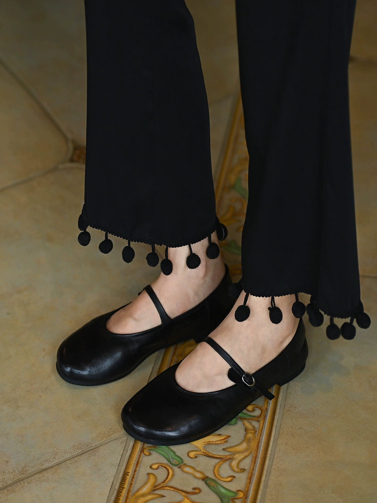 Black Leather Mary Jane Flats