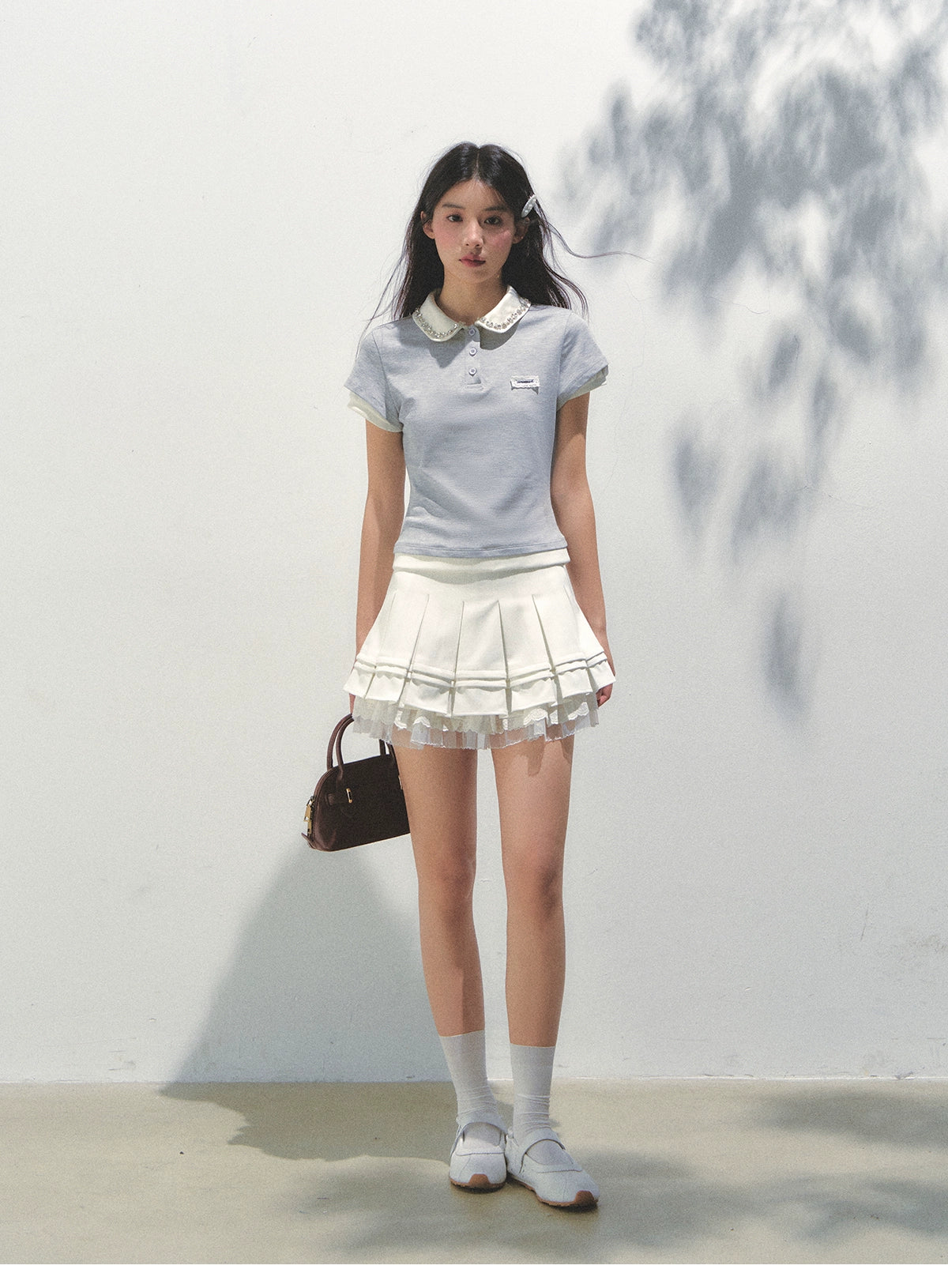 Lace Collar Cotton Polo Shirt