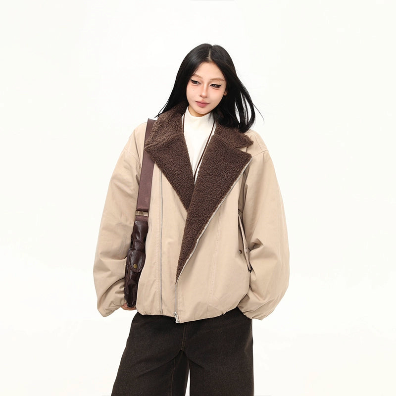 Sandstone Shearling Panel Zip Jacket