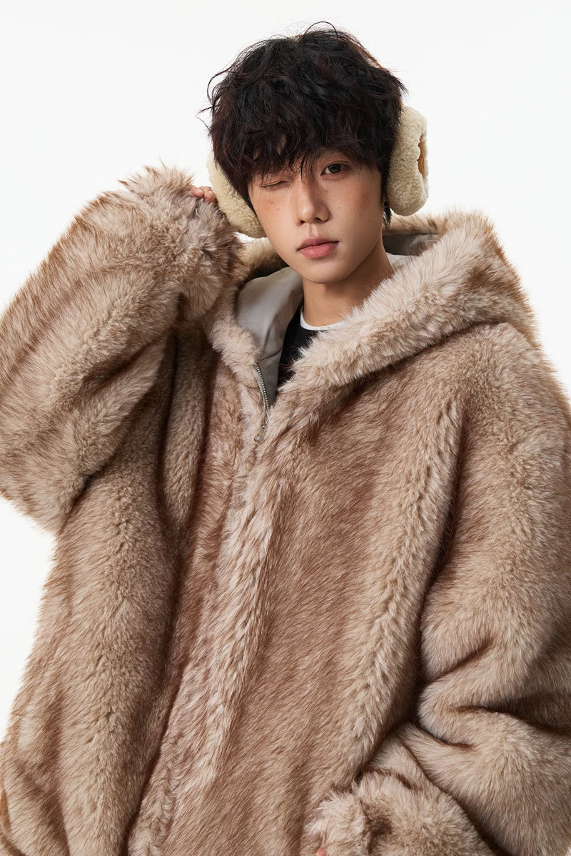 Glacier Haze Faux-Fur Hoodie Coat