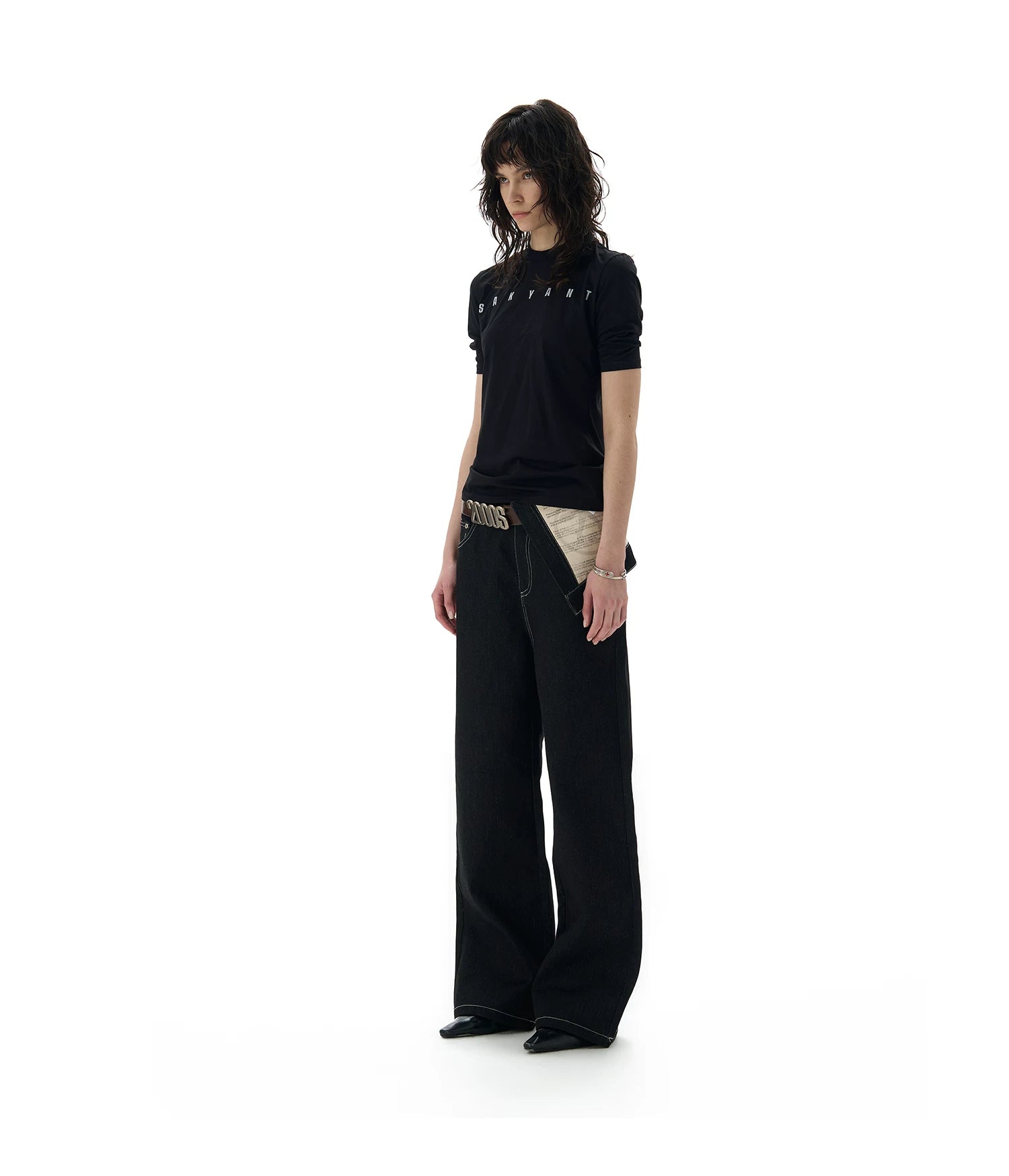 Turn‑Waist Contrast Pocket Straight Jeans