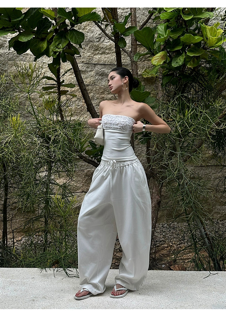 White Cotton Wide Leg Pants