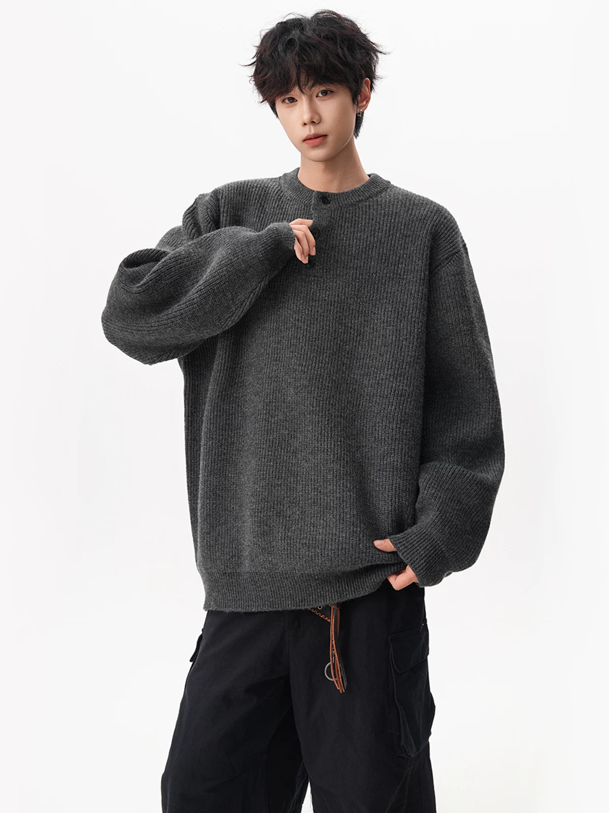 Waffle Henley Knit Sweater