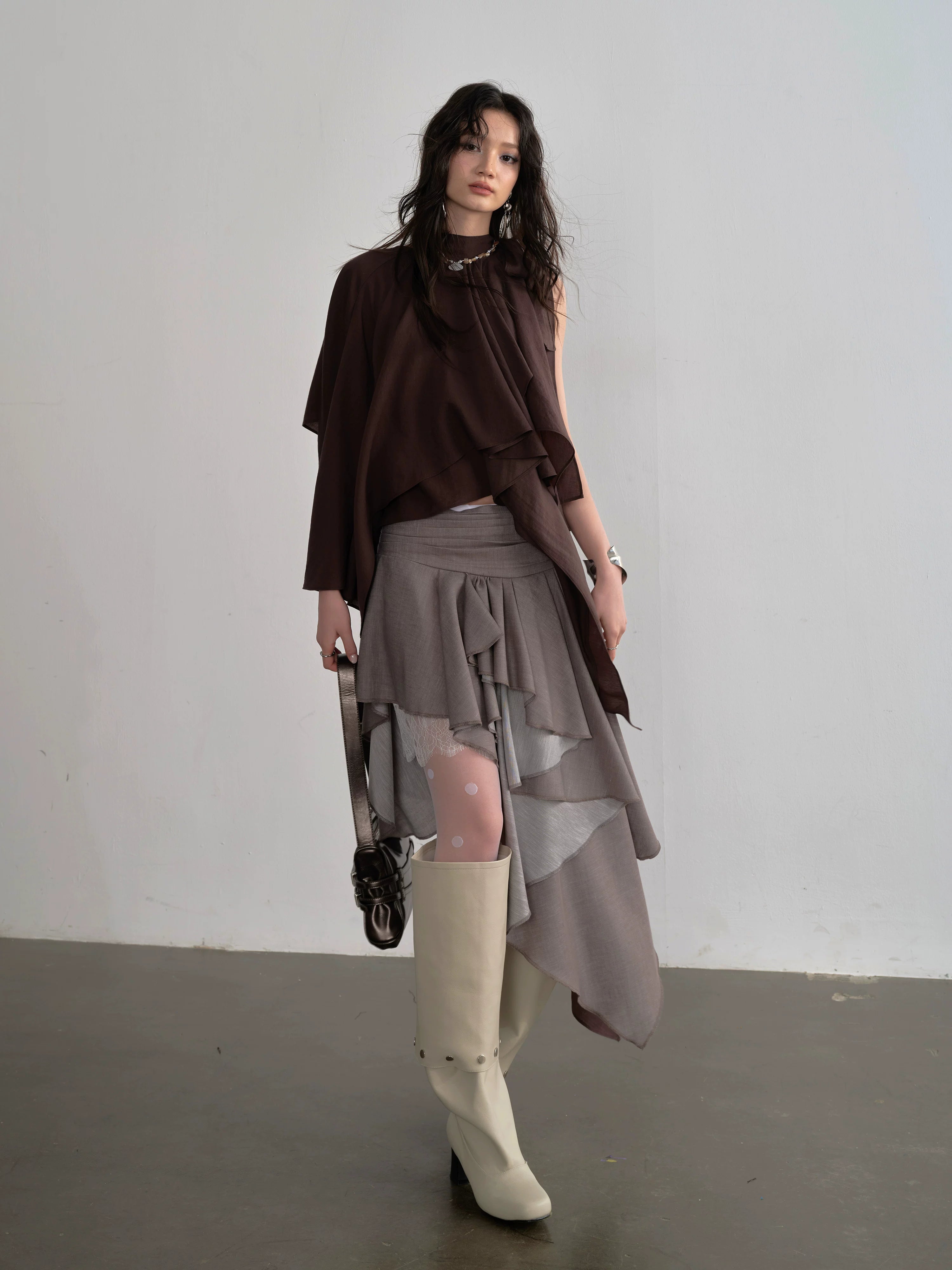 Mocha Cascade Ruffle Halter Top