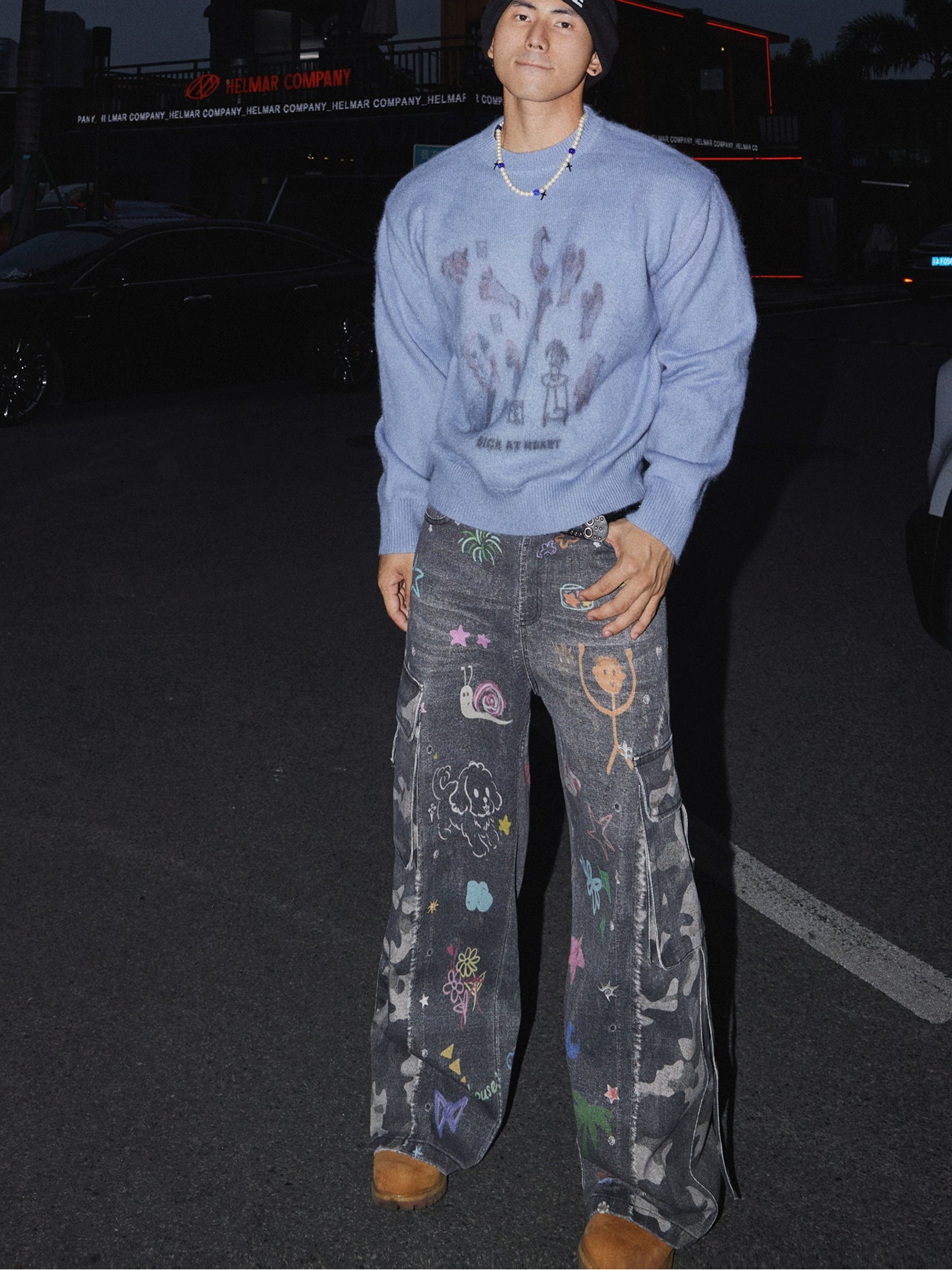 Graffiti Doodle Wide-Leg Jeans