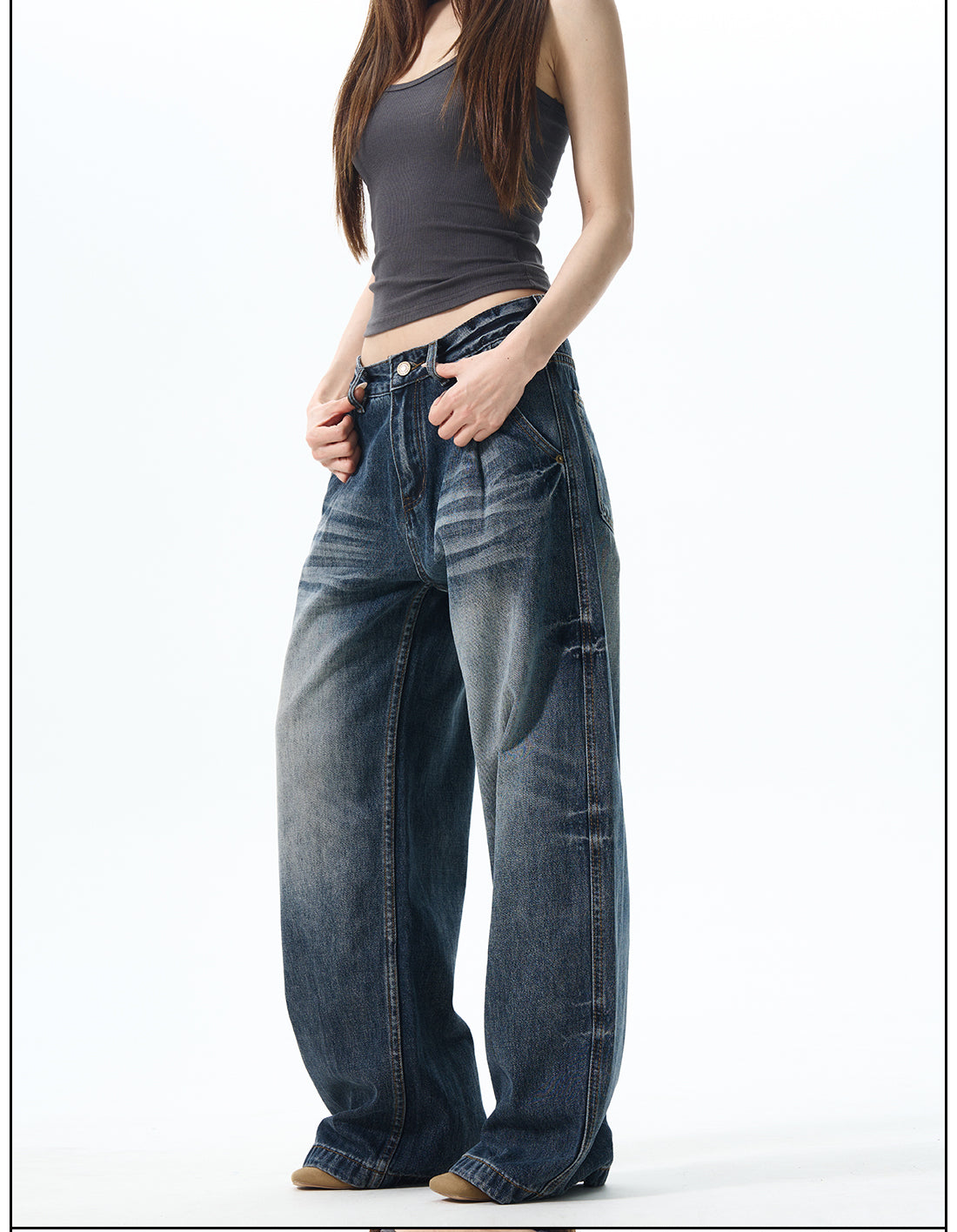 Vintage Wide-Leg Dark Denim Jeans