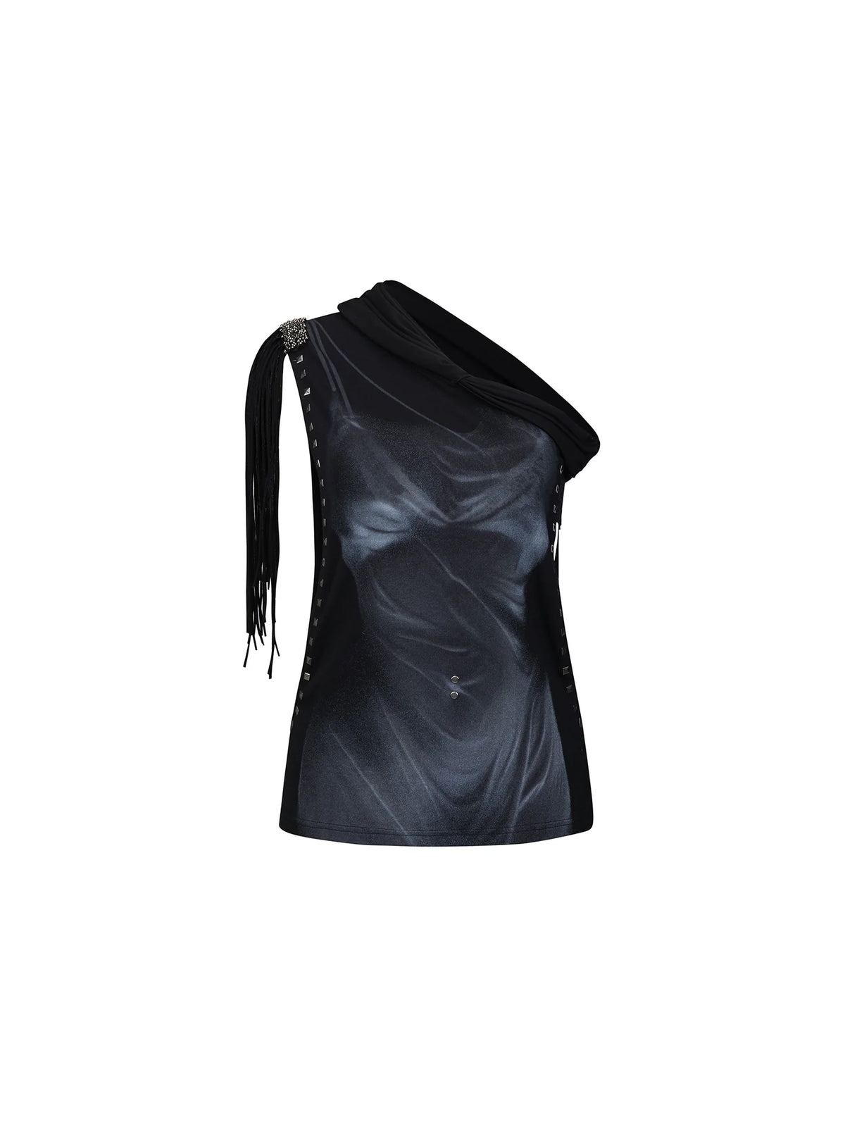 Rebel Fringe One-Shoulder Top