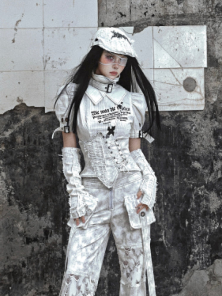 Guantes blancos sin dedo angustiados