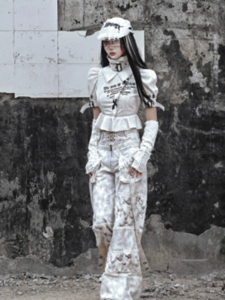 Guantes blancos sin dedo angustiados