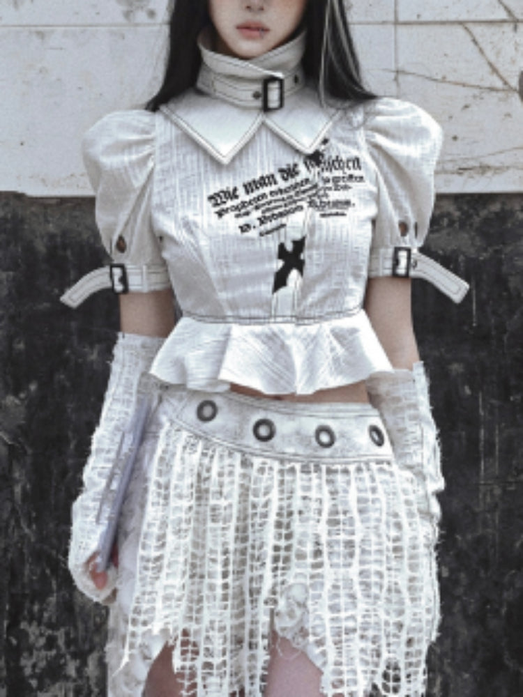 Guantes blancos sin dedo angustiados