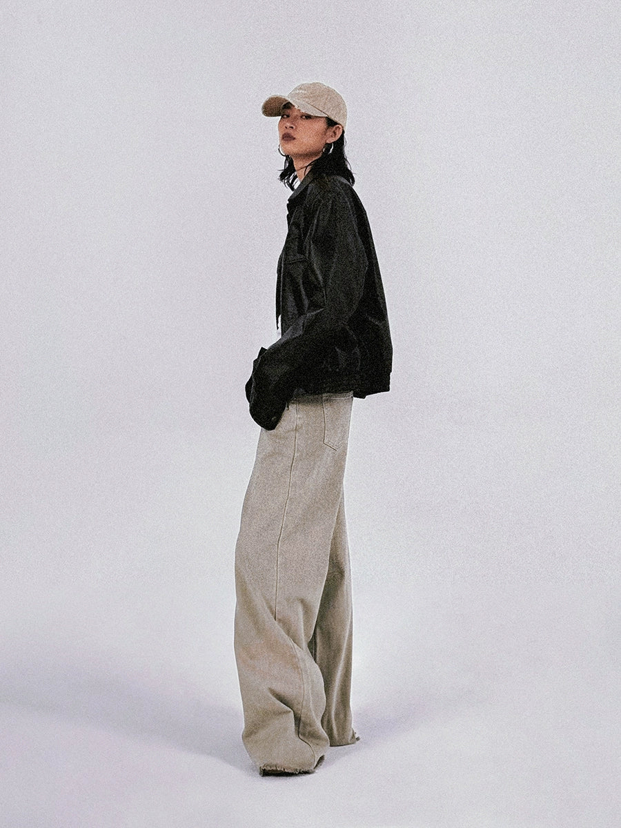 Sandstone Fringe Hem Wide‑Leg Jeans