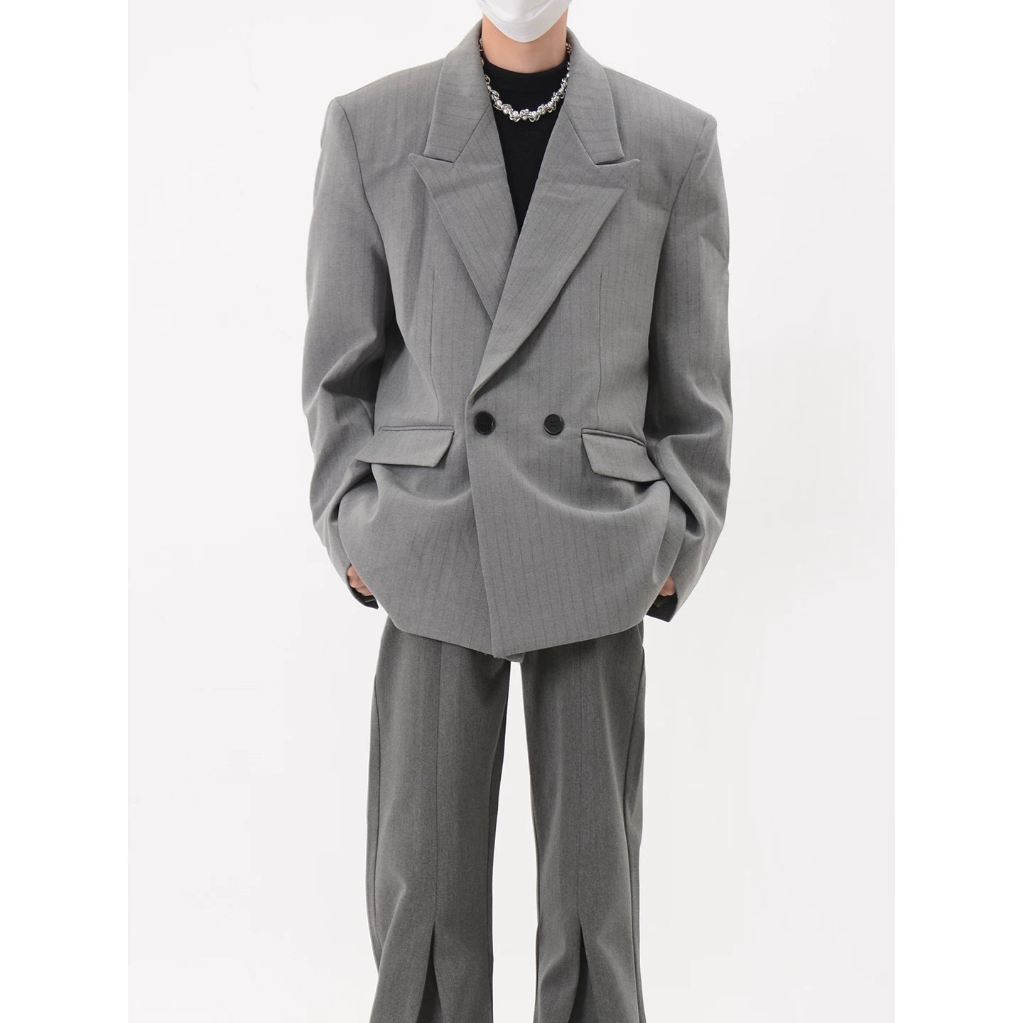 Pinstripe Oversized Double Breasted Blazer
