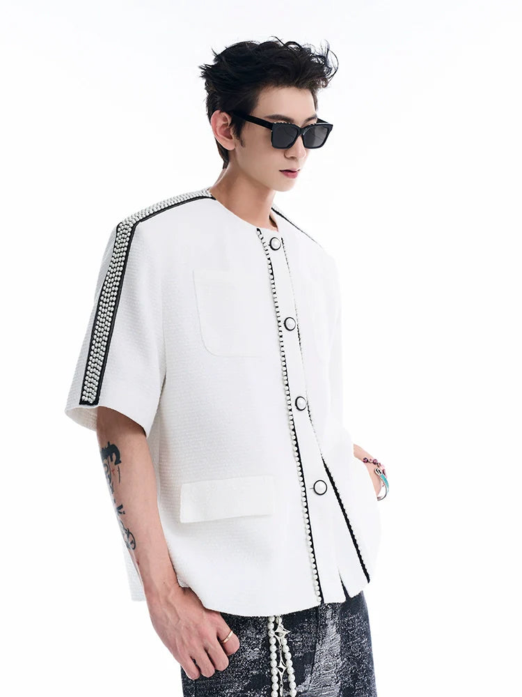 Pearl-Trimmed Short Sleeve Jacket