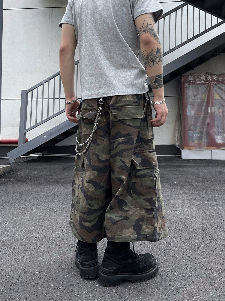 Monochrome Camo Cargo Shorts