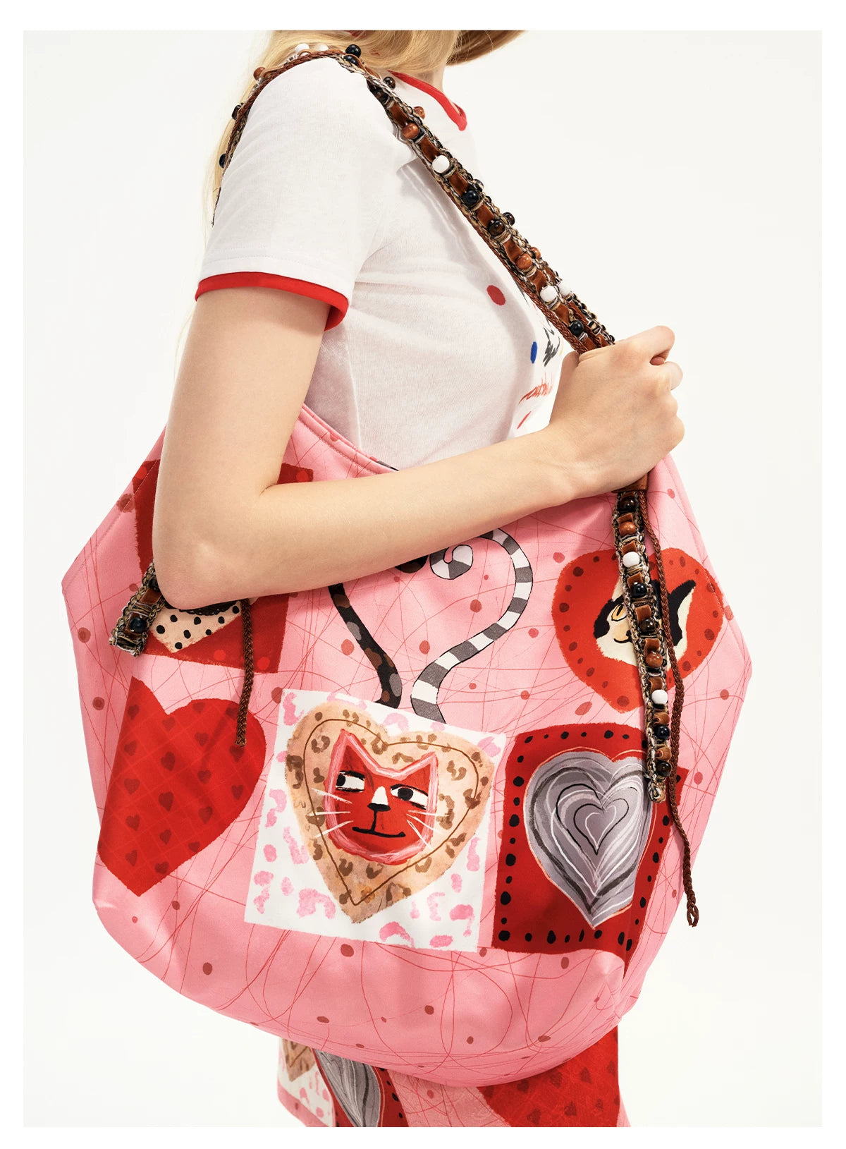 Candy Hearts Kitty Patchwork Tote