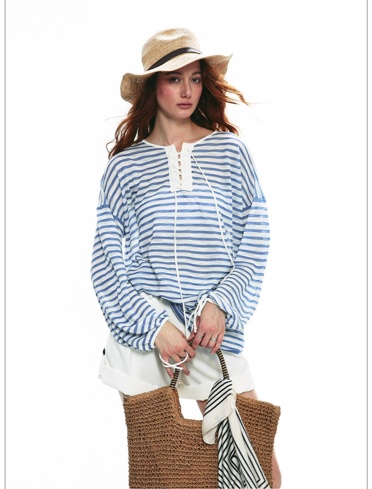 Nautical Lace-Up Striped Top