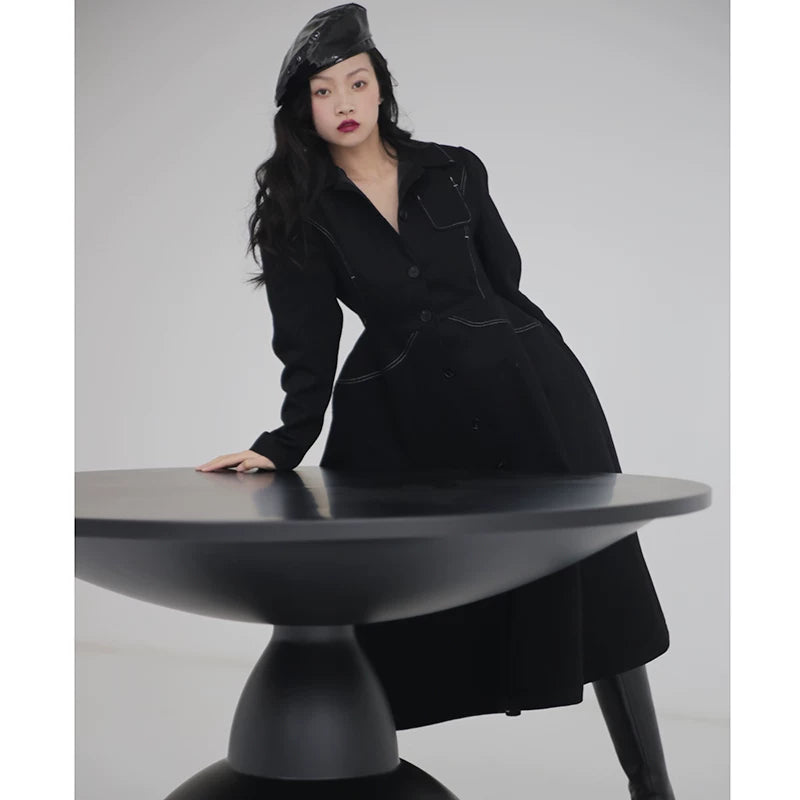 Noir Contrast Stitch Shirt Dress