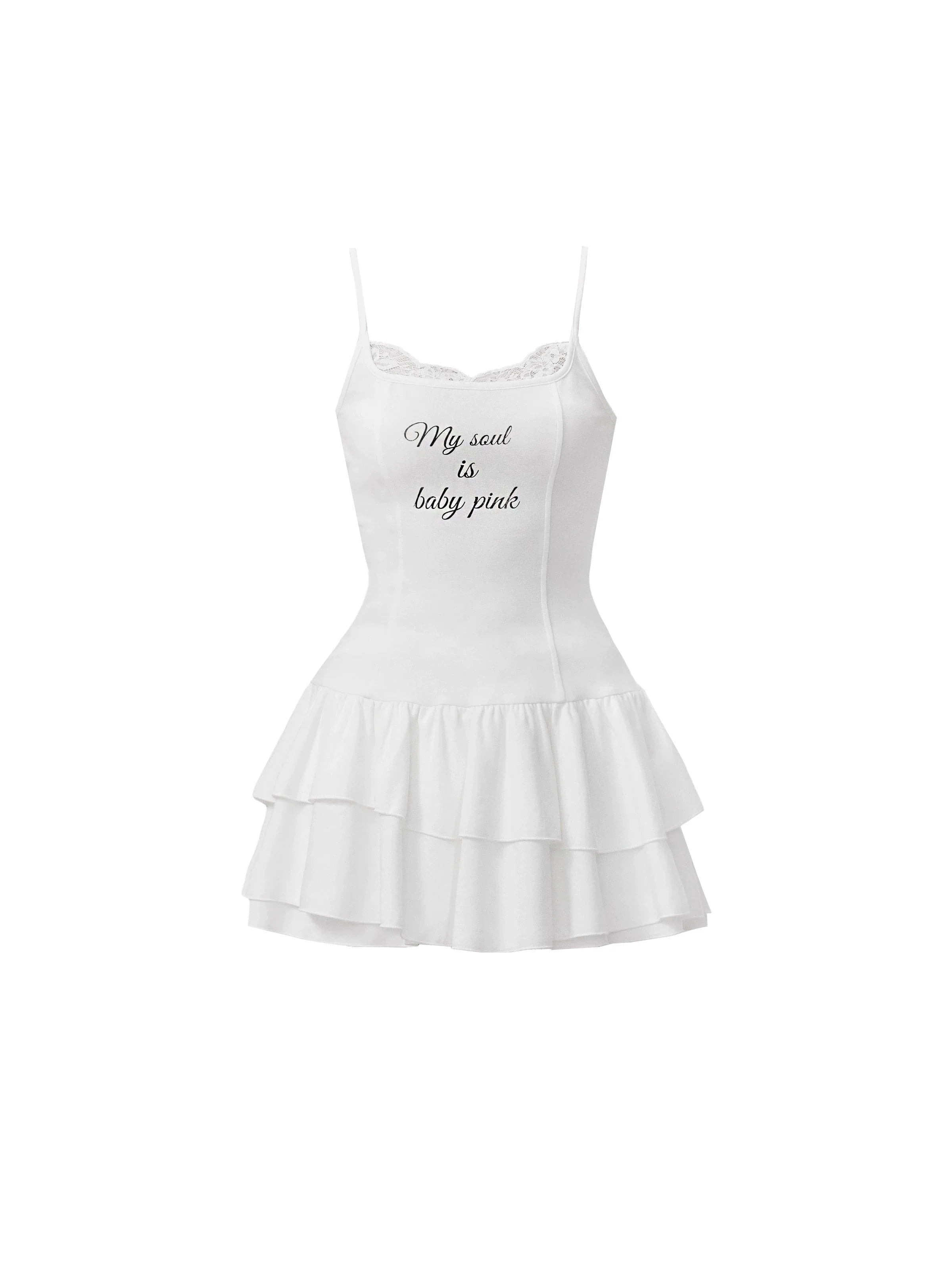 Corcha de espagueti con volantes blancos mini vestido con estampado de eslogan