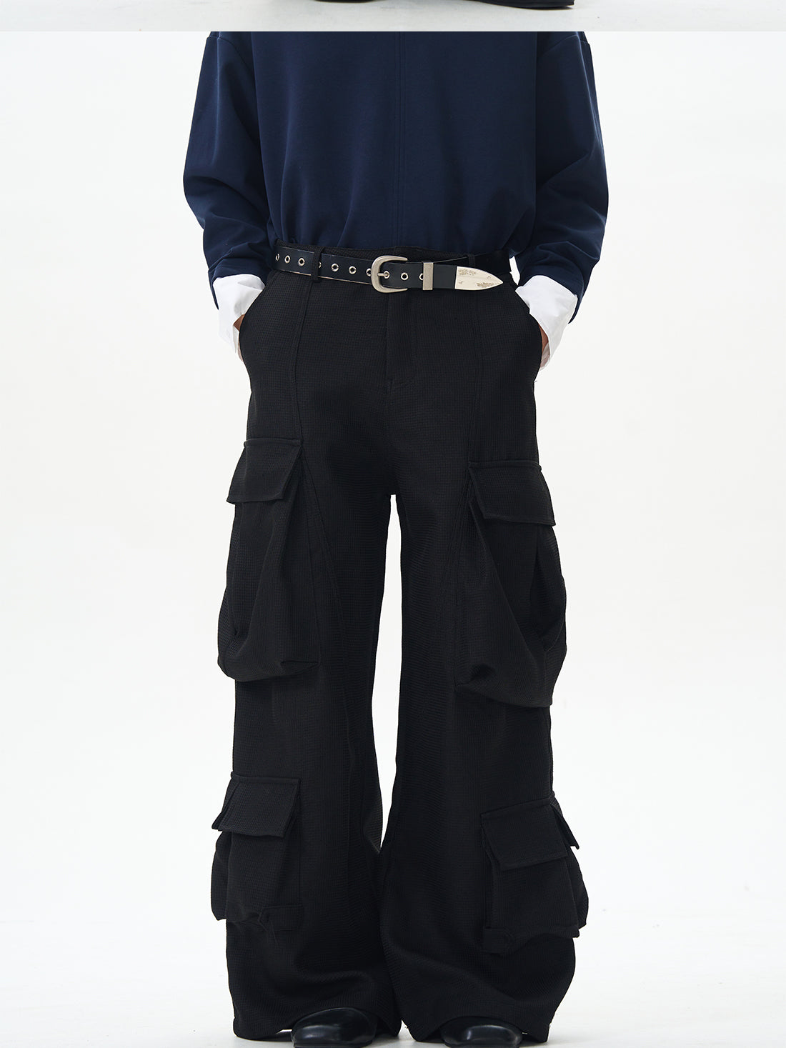 Black Wide Rave Cargo Pants