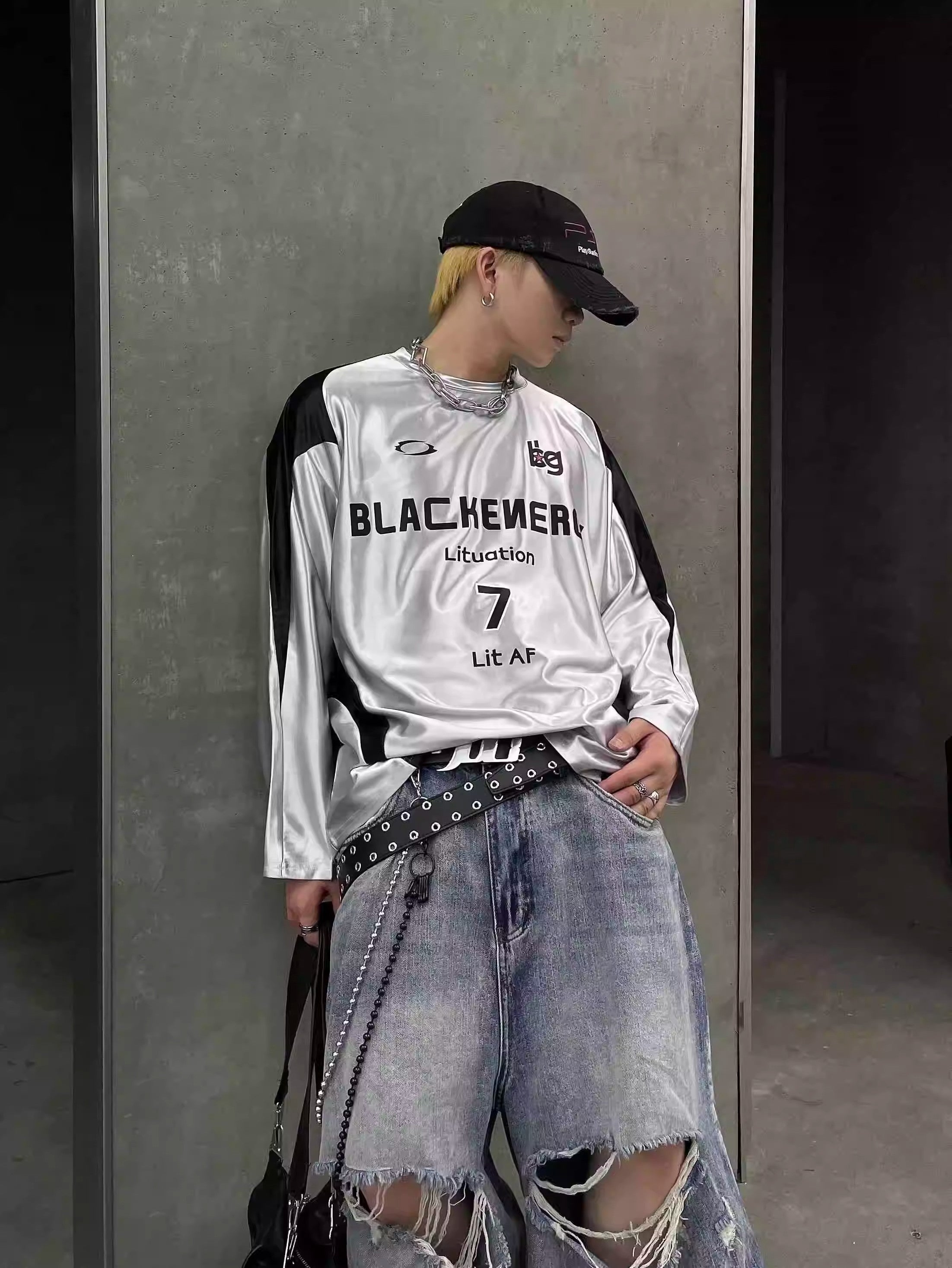 Silver "Black Energy" Long Sleeve Jersey Top