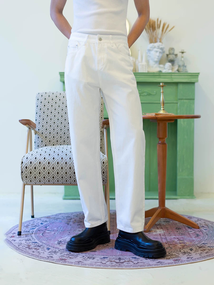 Gallery White Straight-Leg Denim Pants