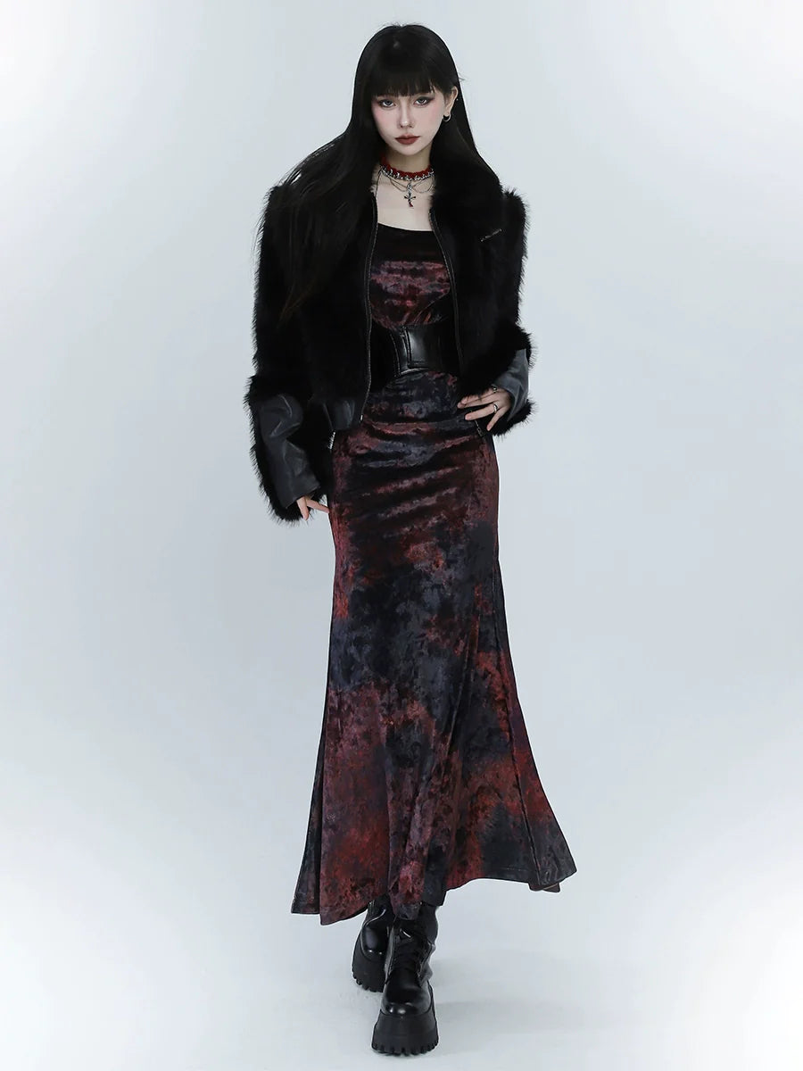 Black And Red Velvet Fishtail Dress - chiclara