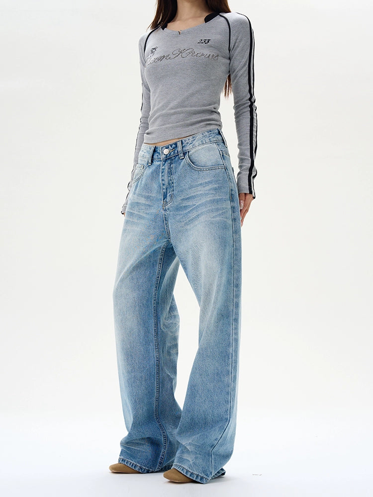 Light Wash Mid-Rise Wide-Leg Jeans
