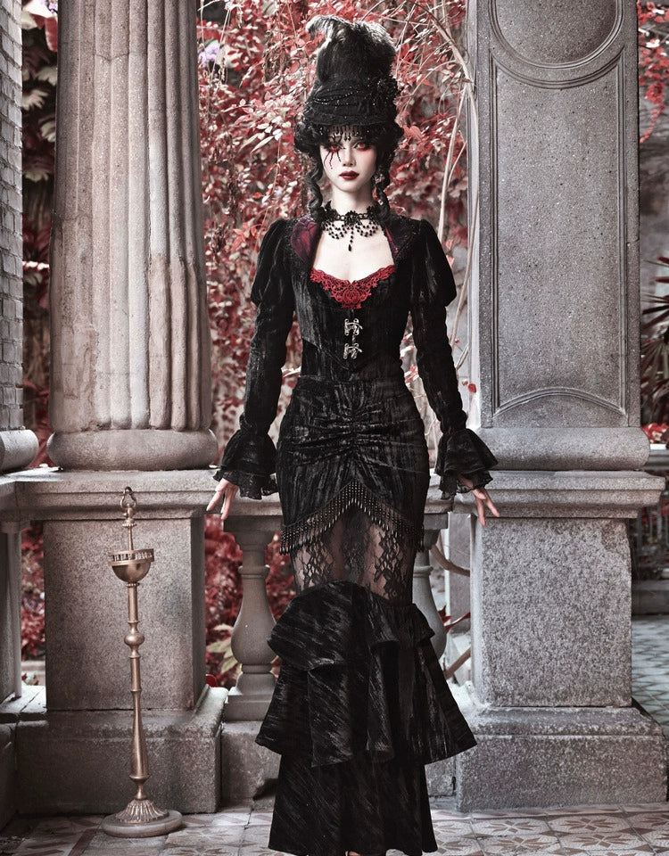 Black Lace Ruffle Mermaid Skirt