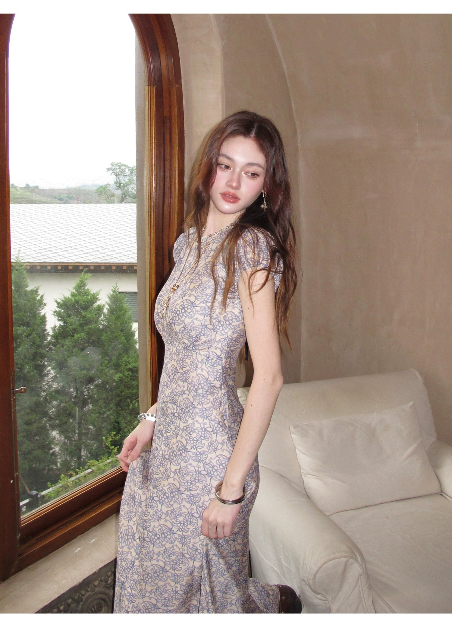 Mist Petal Lace Column Dress