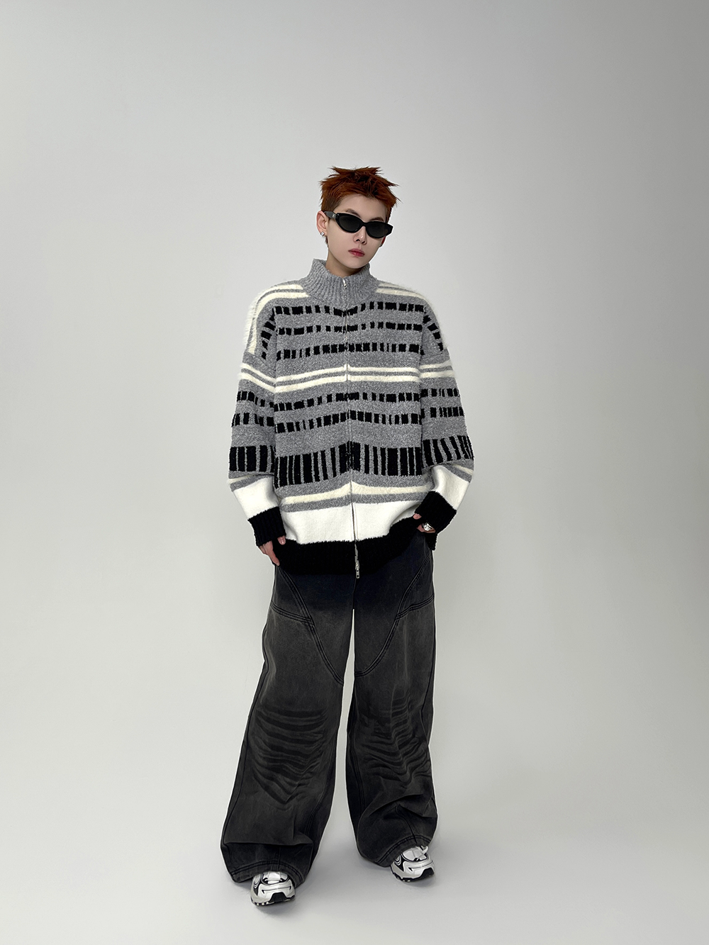 Metro Lines Fuzzy Zip Knit Sweater