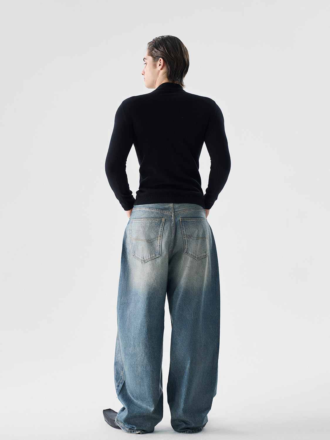 Vintage Waxed Finish Wide-Leg Jeans