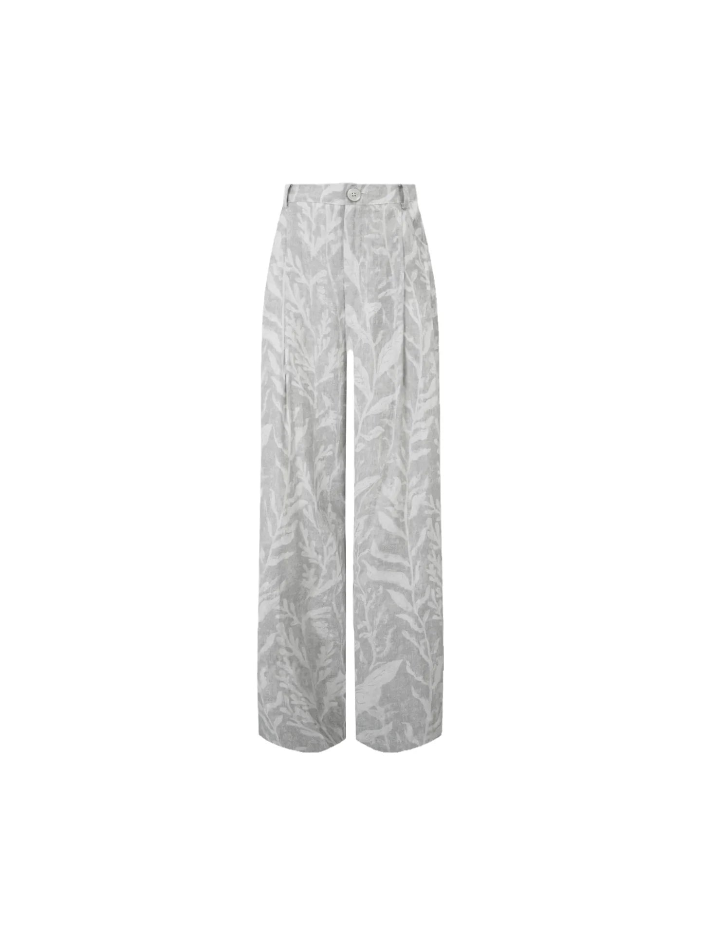 Gray Leaf Print Wide Leg Pants