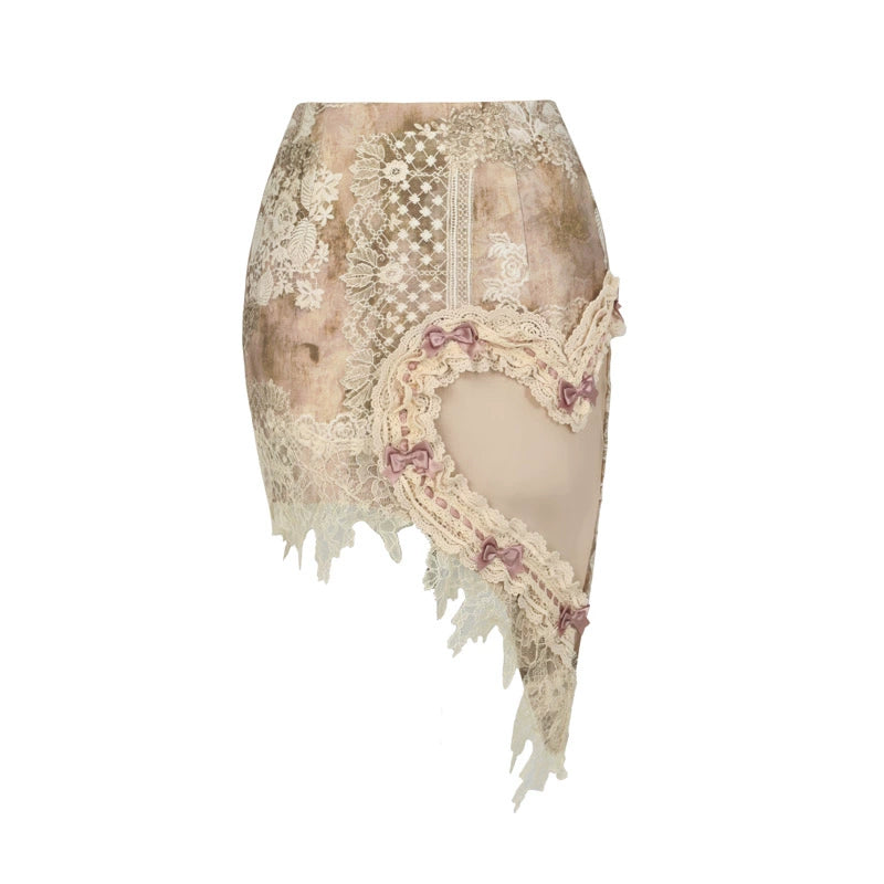 Vintage Lace Heart Patchwork Mini Skirt